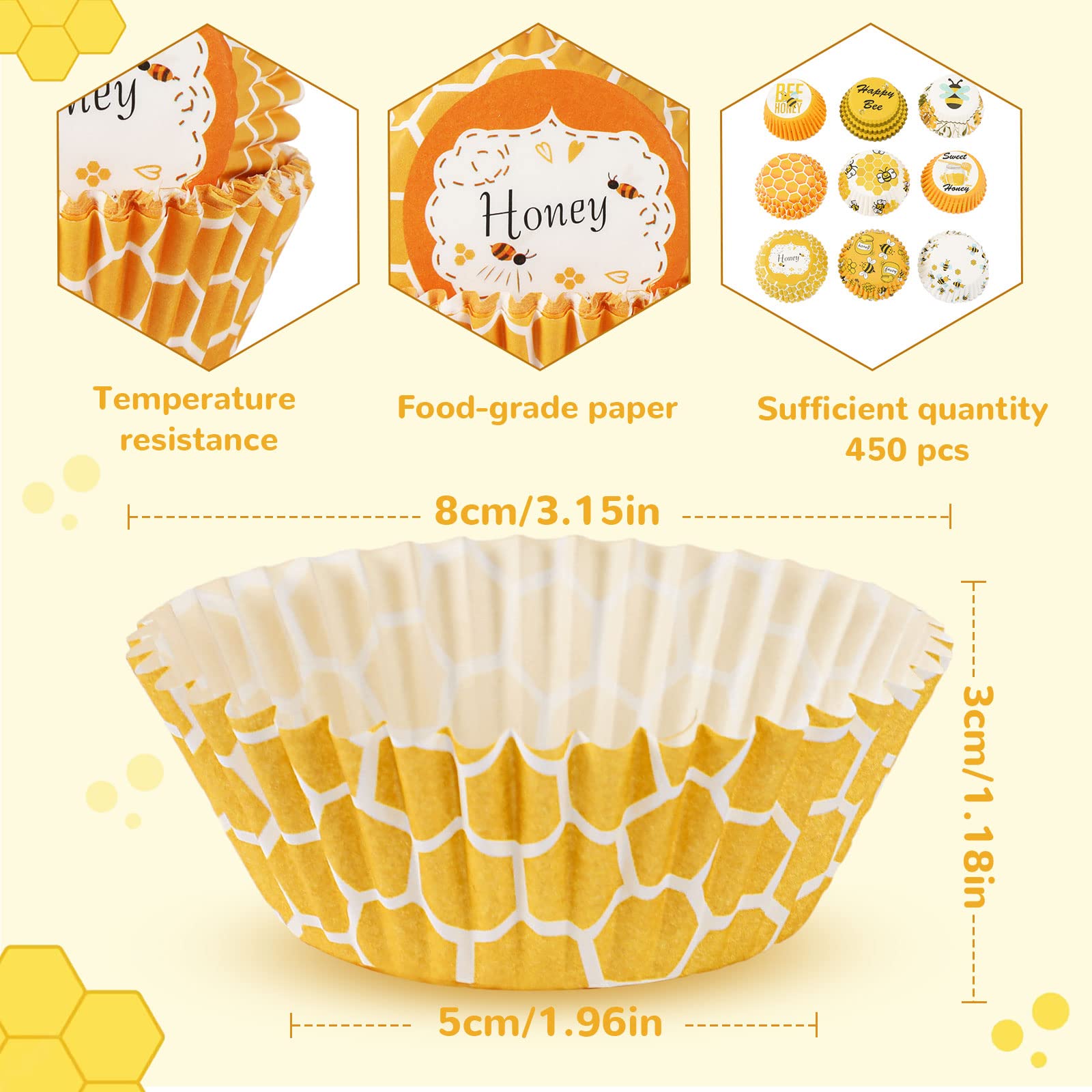 Sannix 450Pcs Bee Cupcake Liners, Bee Party Baking Cups Cupcake Wrappers Yellow Cupcake Liners For Bee Party Decorations Baby Sh