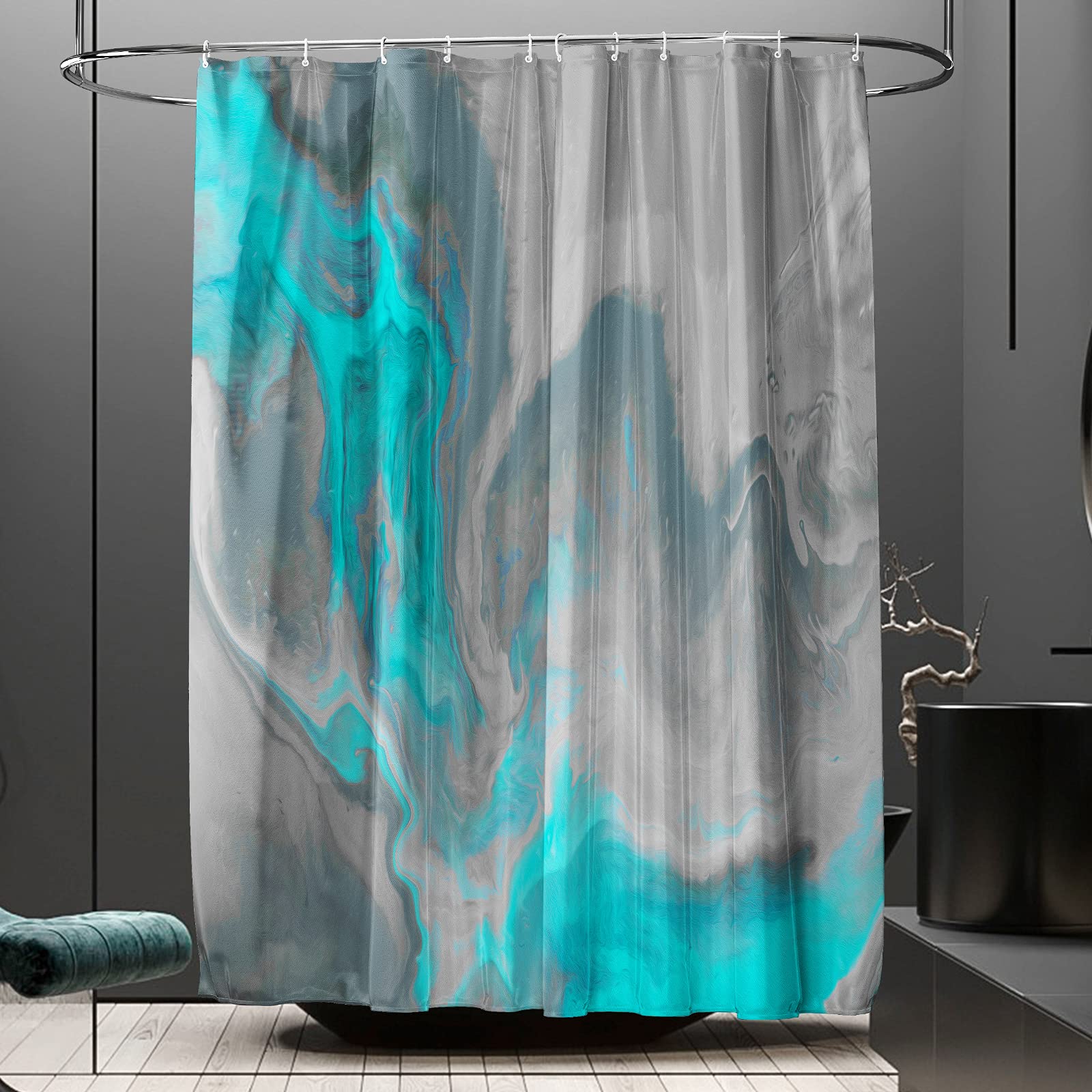 Yaehoco Abstract Rich And Colorful Fabric Shower Curtain | Main Colors: Aqua, Grey, Blue,Teal | Waterproof Shower Curtains With