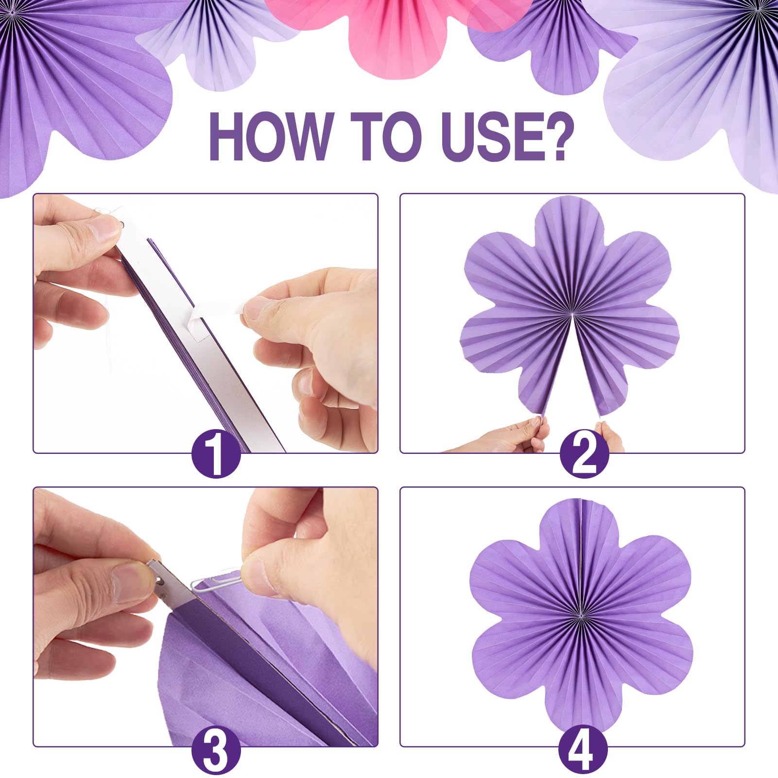 Paper Flowers Decorations For Wall Purple Paper Fans Classroom Decoration Paper Floral Backdrop Decor Paper Fans Decoration Hang