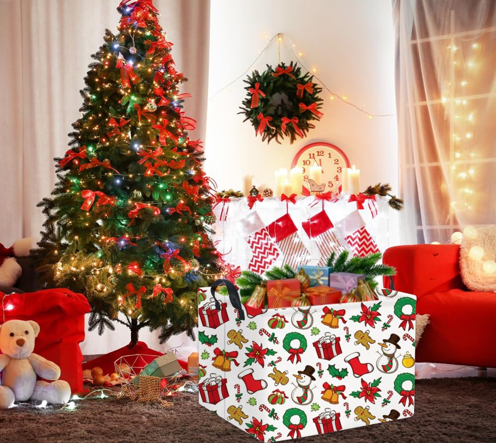 HIYAGON Rectangular Christmas Basket for Families Holiday Gift Basket Baby Storage Bin Kids Toy Organizer Box for Boy and Girls