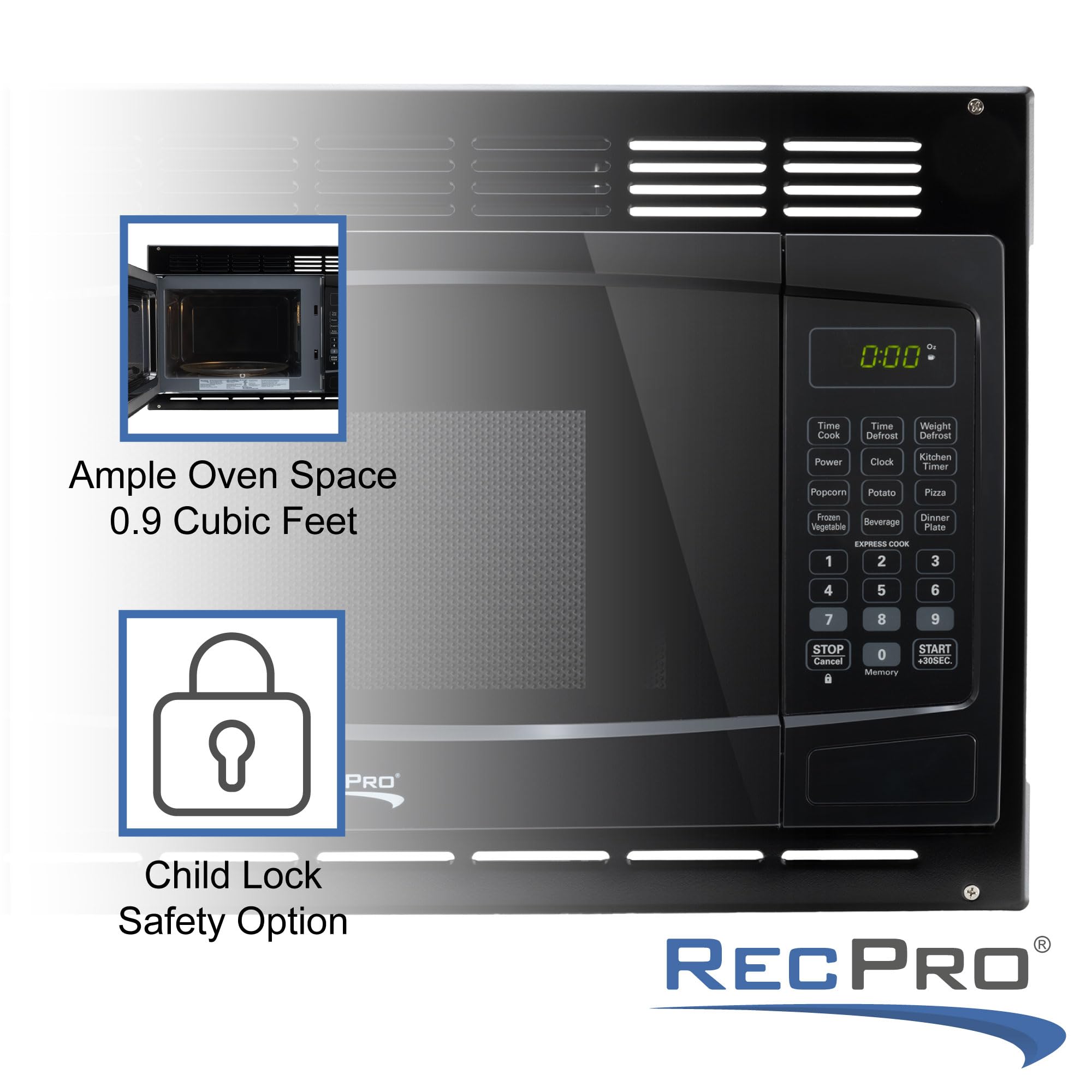 Recpro Rv Microwave With Trim Kit | 1.0 Cu. Ft. | 900W | Direct Replacement For Greystone And High Pointe (Black)