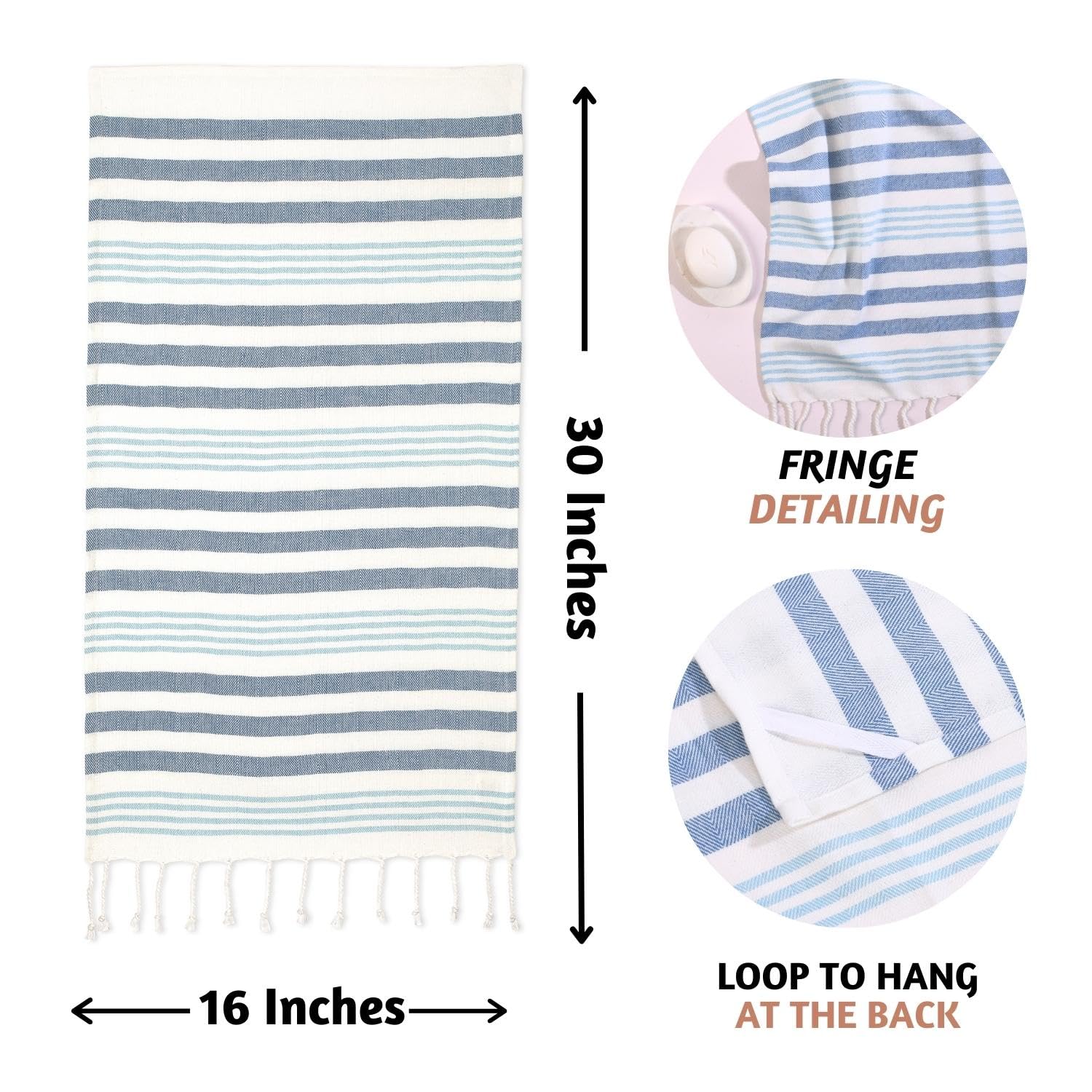 Folkulture Hand Towels For Bathroom, Set Of 2 Decorative Hand Towels With Hanging Loop, 100% Cotton Turkish Hand Towels Set Or B