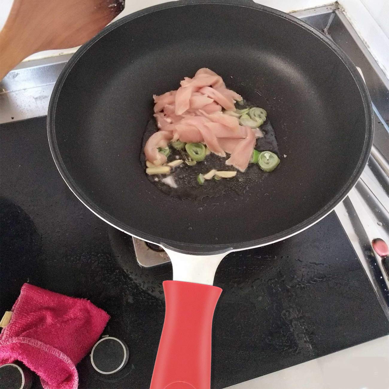 Aywfey 4 Pieces Silicone Hot Handle Holder, Heat Resistant Cast Iron Handle Cover, Cookware Grip Handle, Non Slip Pot Handle Cov