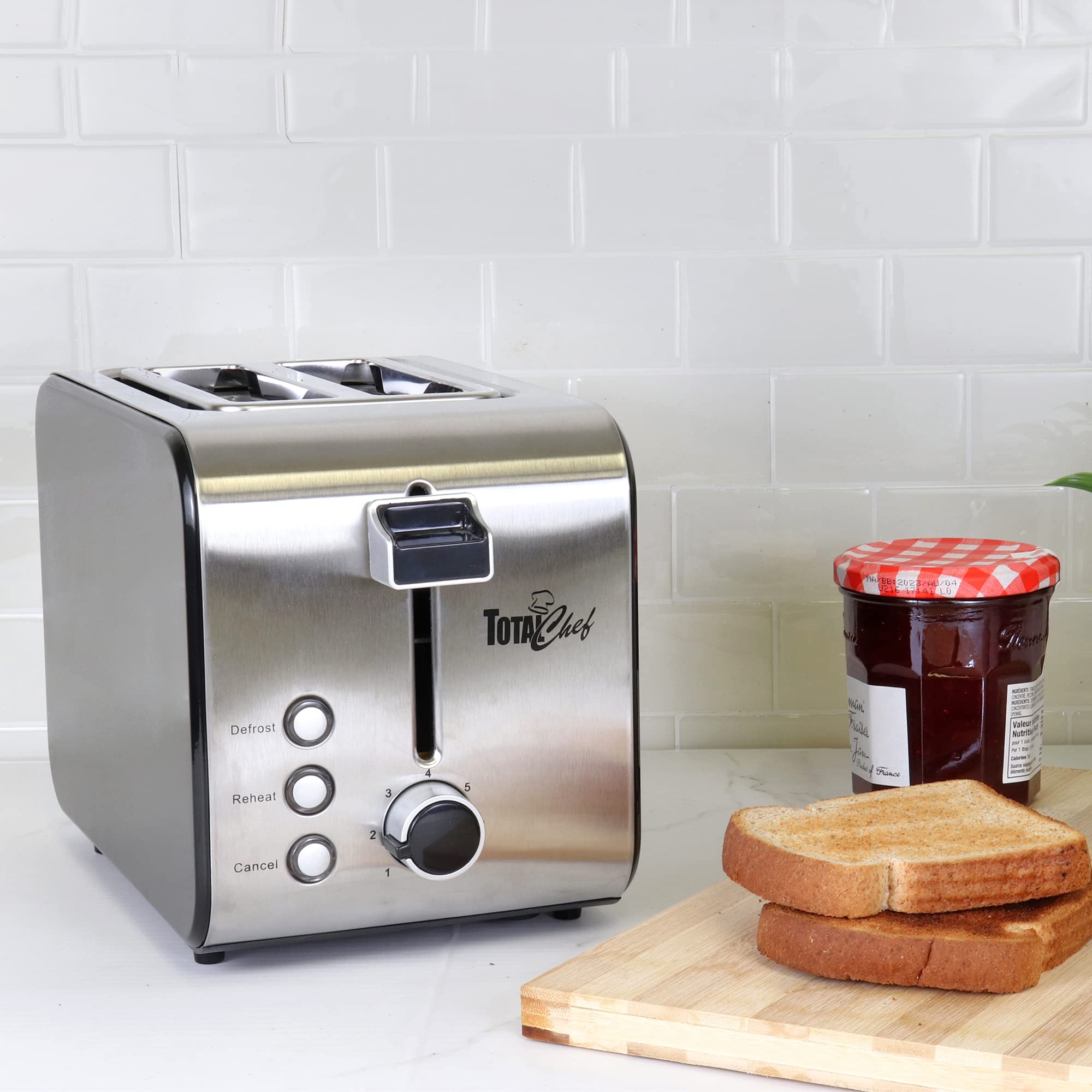 Total Chef Toaster 2 Slice Bread Begal Defrost Reheat Function 7 Browining Level Small Kitchen Appliance