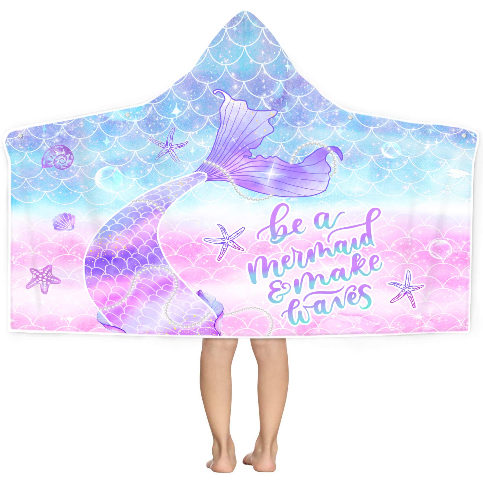 Bonsai Tree Mermaid Kids Beach Towel With Hood, Mermaid Tail Microfiber Hooded Poncho Towel For Toddler Girls 30X50, Mermaid Sca