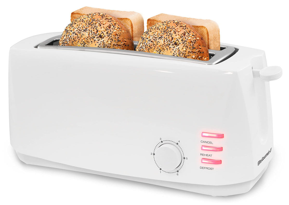 Elite Gourmet Ect-4829 Long Slot 4 Slice Toaster, 6 Toast Settings Toaster Defrost, Reheat, Cancel Functions, Slide Out Crumb Tr