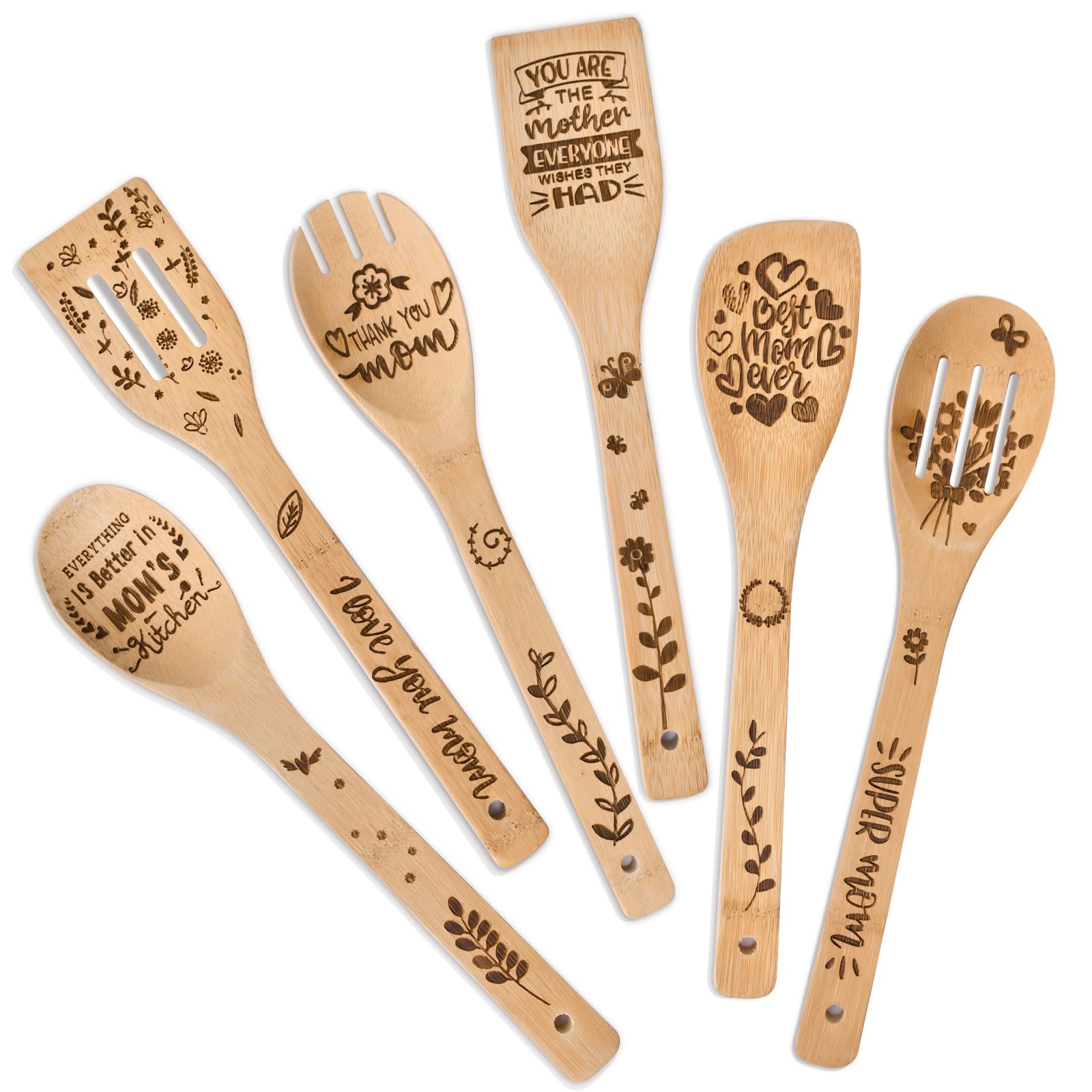 Mothers Day Mom Gifts For Mom Grandma Wife From Husband Daughter Son -Wooden Cooking Spoons Set - Mother'S, Christmas,Birthday,