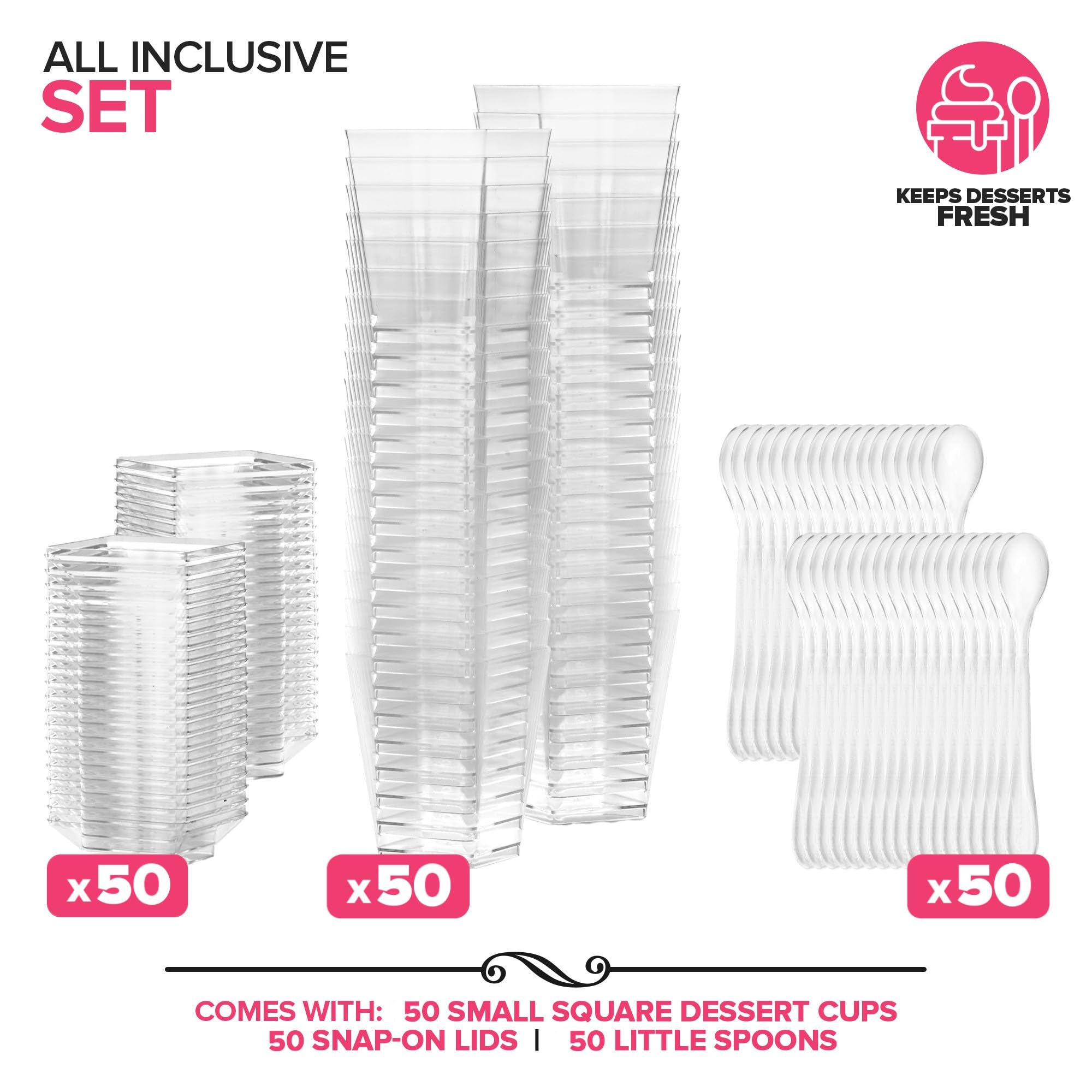 Stock Your Home 100 Pack 5 Oz Elegant Mini Clear Plastic Dessert Cups With Lids And Spoons Square Parfait Cup W/Lid For Small In