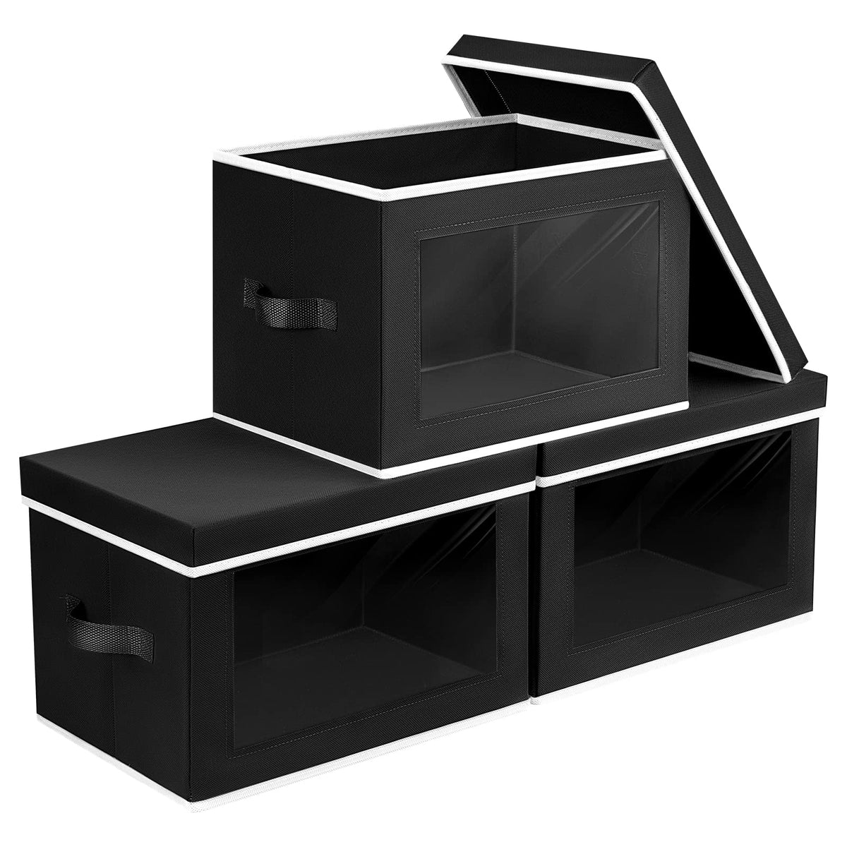 Homsorout Storage Boxes With Lids, Collapsible Storage Bins Cubes With Handles, Closet Storage Baskets With Window, Fabric Stora