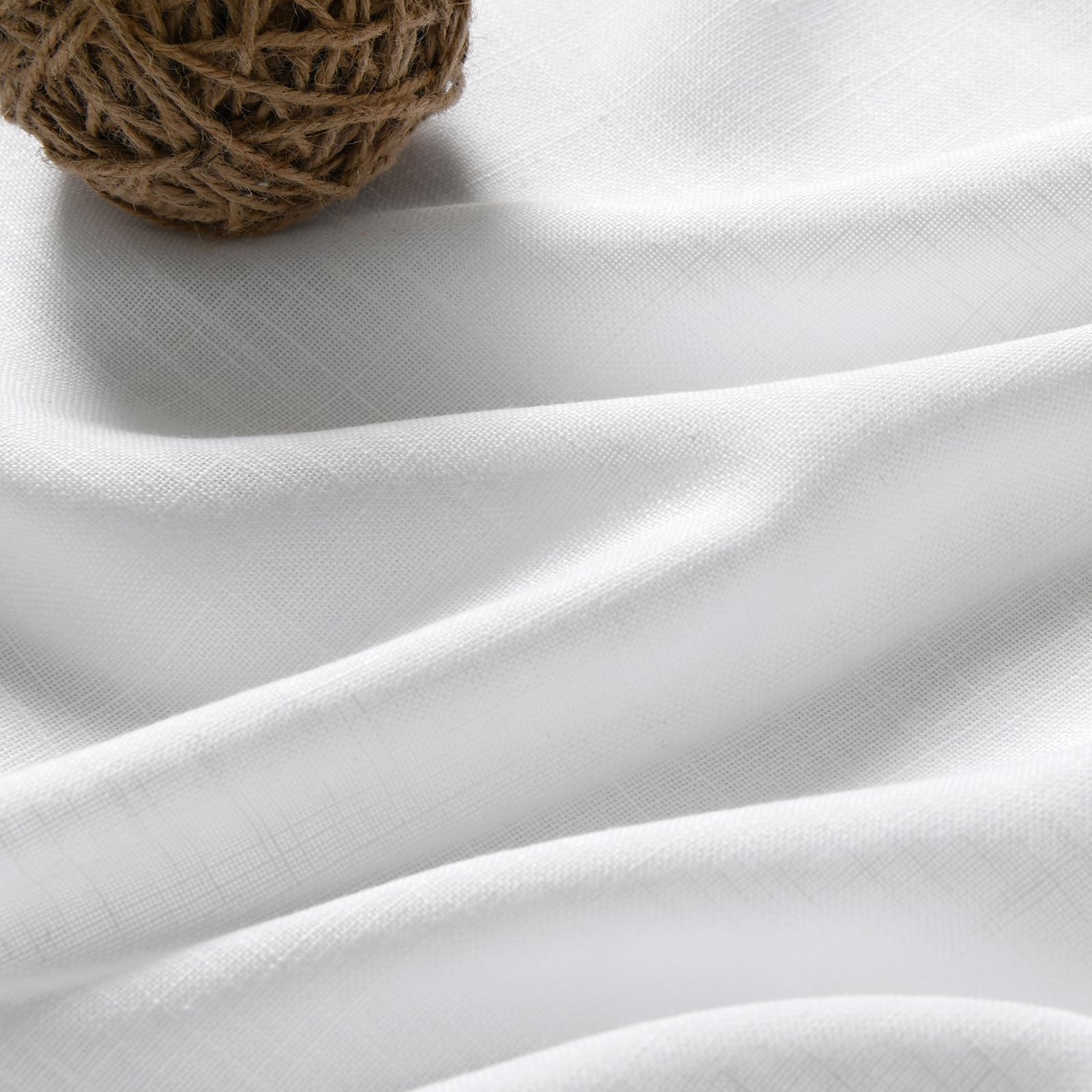 Nanspring White Semi Sheer Linen Curtains for Living Room 2 Panels Set Back Tab Rod Pocket Modern Farmhouse Coastal Decor Linen