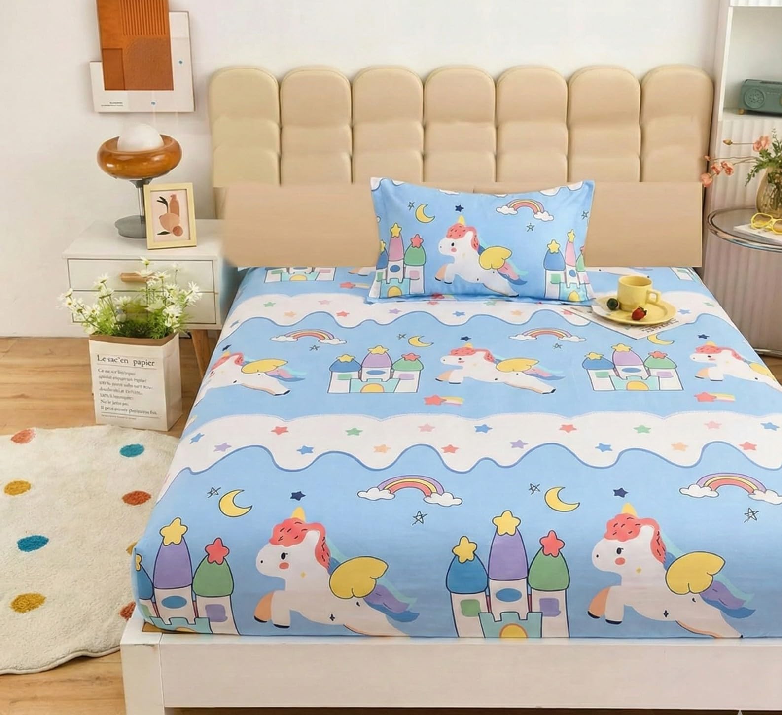 Filymore Star Unicorn Single Bedsheet For Girls Kid Bedsheet For Single Size Bed 240 Tc Microfiber Soft Cartoon Bedcover For Kid