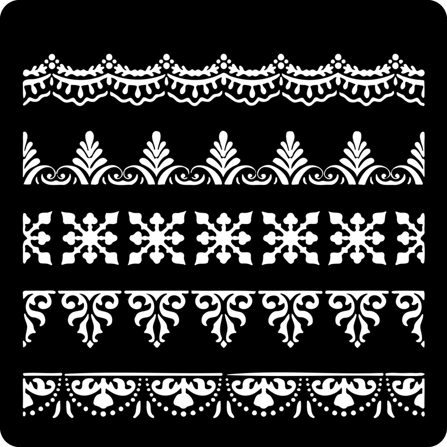 Kachi Pencil Border Design Stencils For Art And Craft Painting Big Size 12X12 Inch Reusable Stencil For Painting, Fabric, Glass,