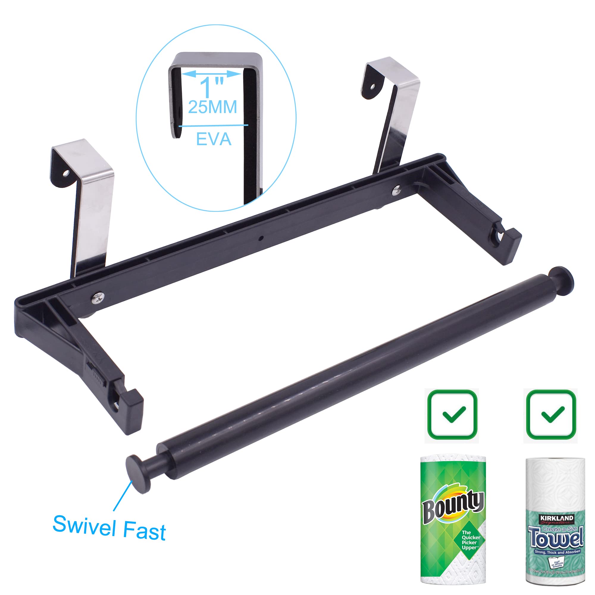 Yyst Over Cabinet Door Paper Towel Holder Bar Dispenser For For Kitchen, Pantry, Mudroom, Fits Both Standard & Jumbo Rolls (Blac