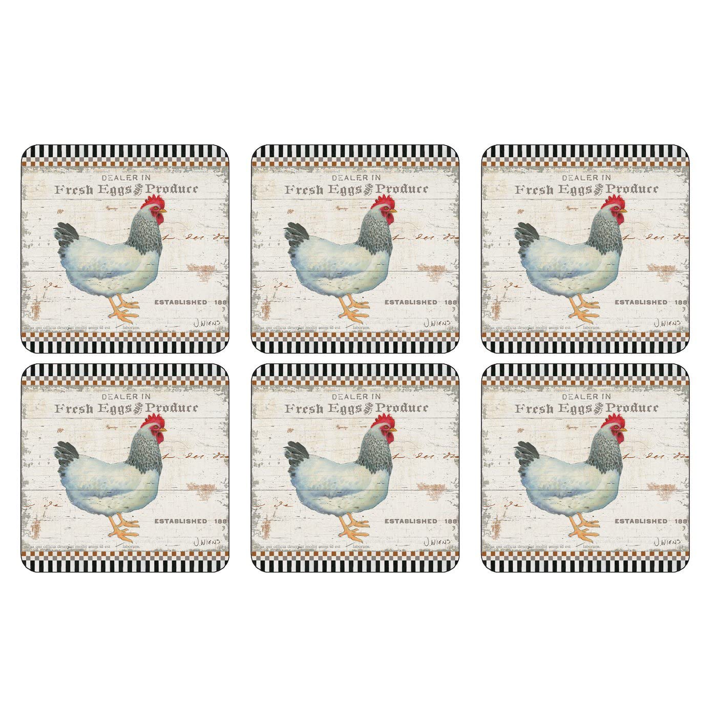 Pimpernel On The Farm Collection Coasters  Set of 6  Cork Backed Board  Heat and Stain Resistant  Drinks Coaster for Tabletop Protection  Measures 4 x 4
