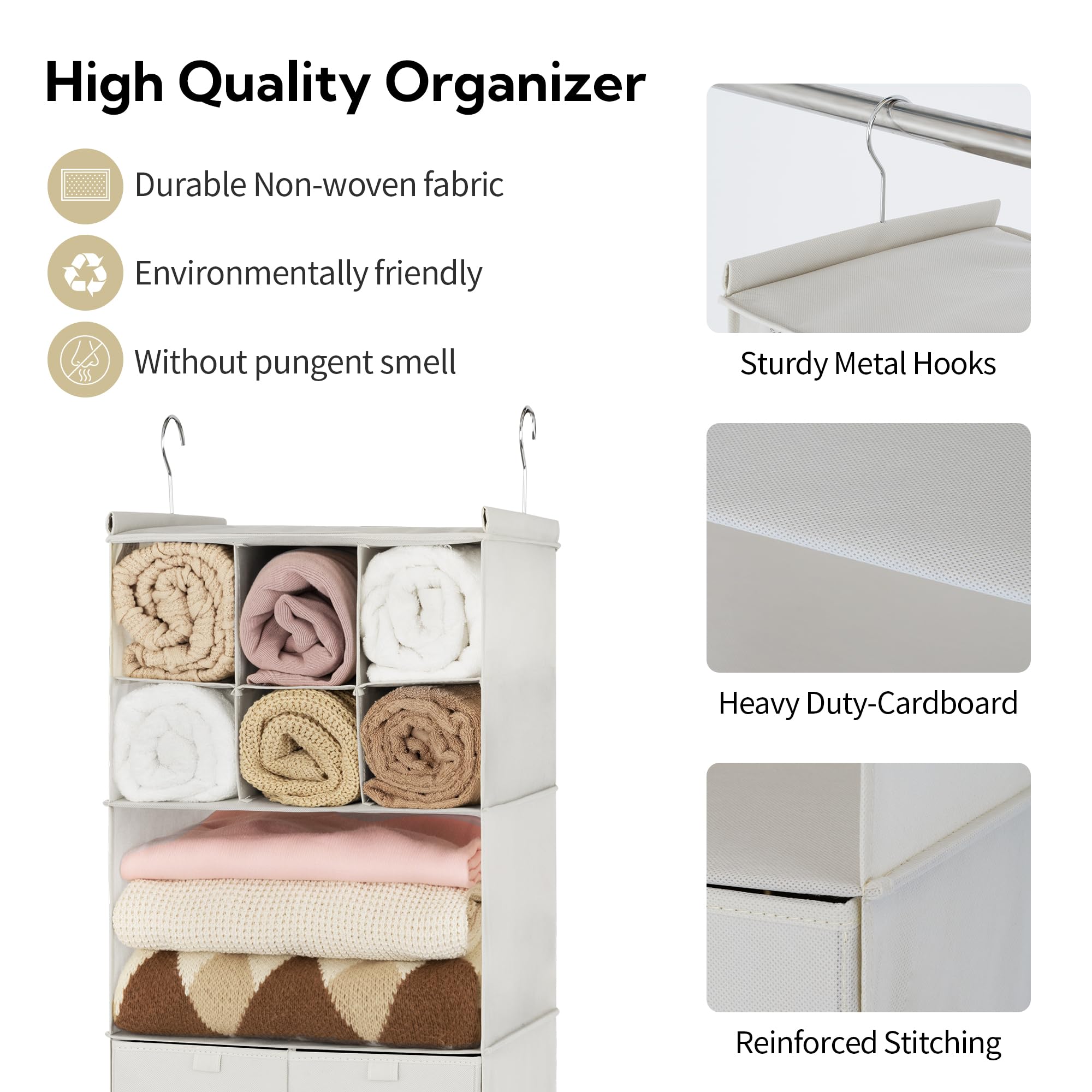 Granny Says Hanging Closet Organizer With Drawers, 4 Shelf Dividers Closet Hanging Organizer, Foldable Hanging Shelves For Cloth