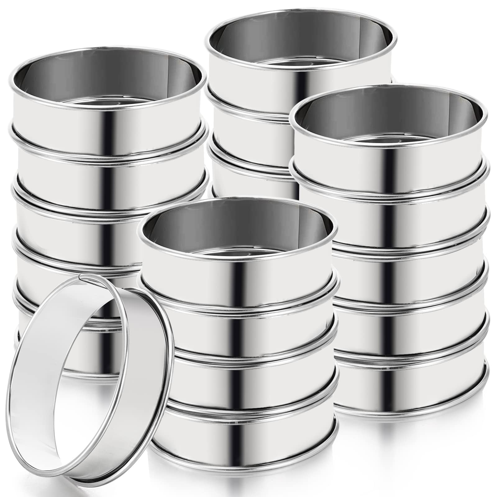 Lyellfe 20 Pieces English Muffin Rings, Stainless Steel Crumpet Rings, 3 Inch Double Rolled Nonstick Muffin Tart Ring Mold For H