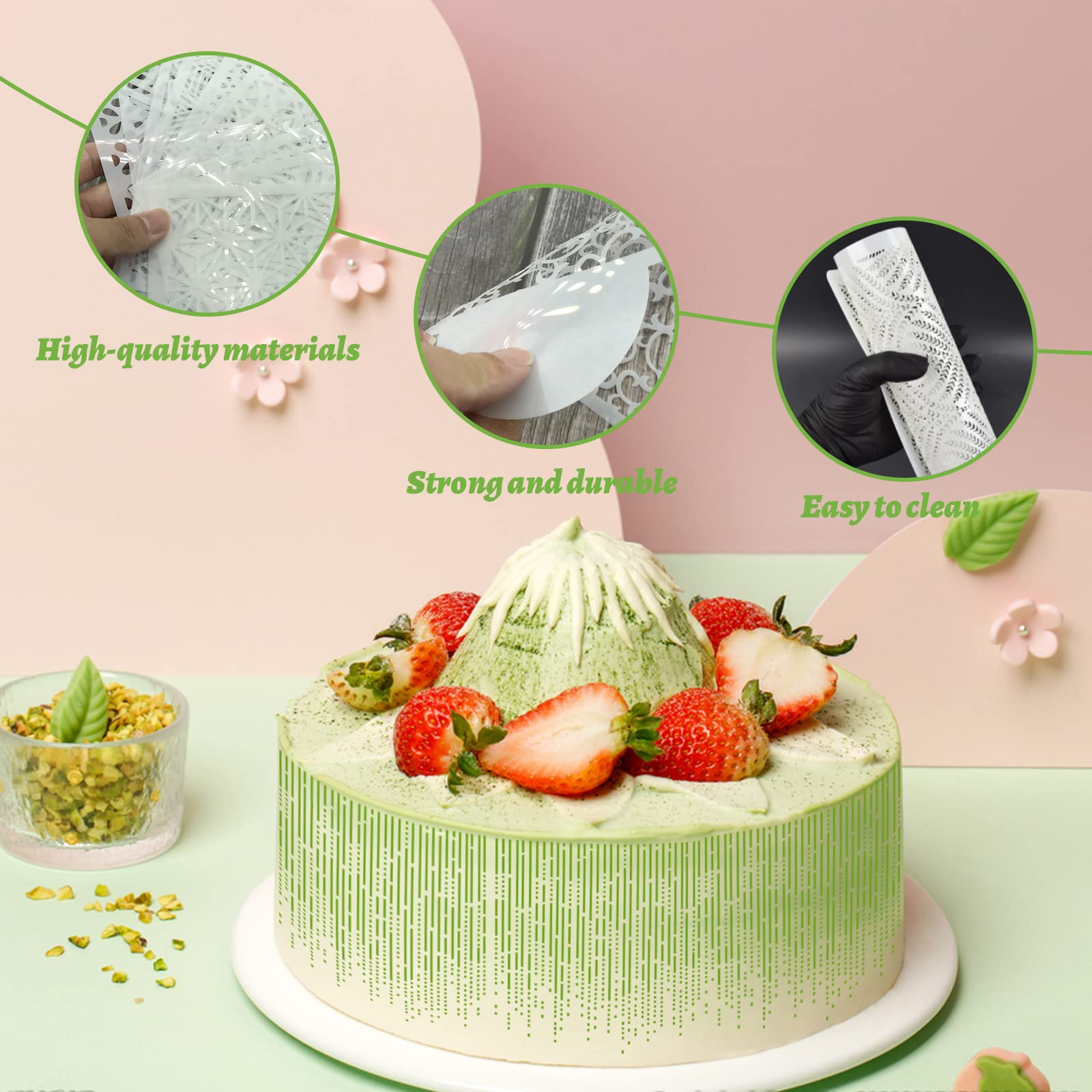 Cake Decoration Stencils, 4 Pcs Cake Embossing Stencil Wheat Spike Lace Border Mould Buttercream Flowers Cake Templates For Cook