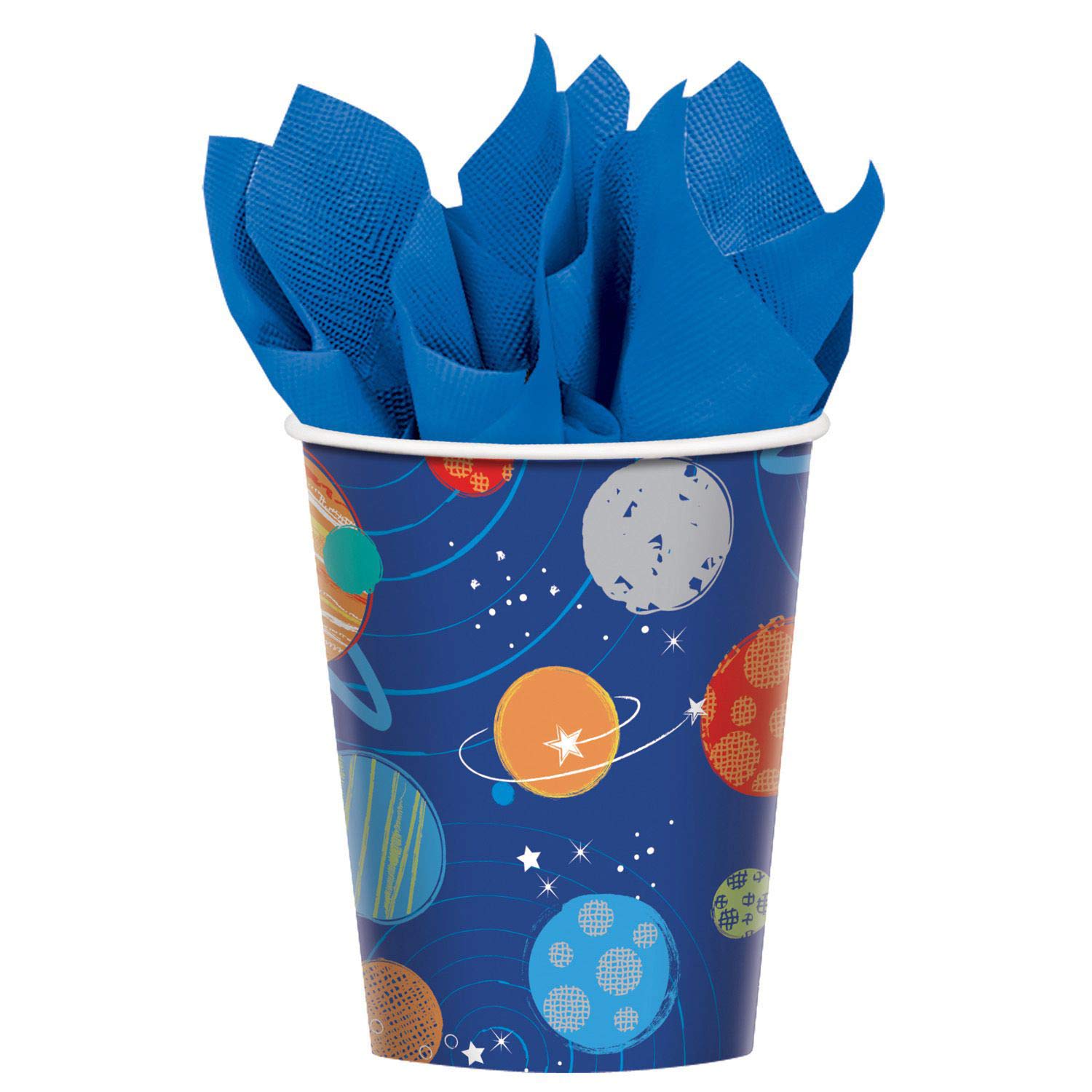 Amscan Blast Off Birthday Cups - 9 Oz. (Pack Of 8) - Space Themed Celebration Drinkware - Perfect For Kids' Parties
