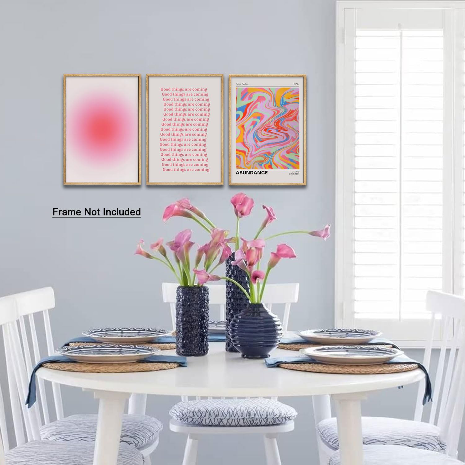 Good Things Are Coming Canvas Wall Art Aesthetic Set Of 3 | Gradient Psychedelic Aura Angel Posters Prints Room Decor | Pink Wal