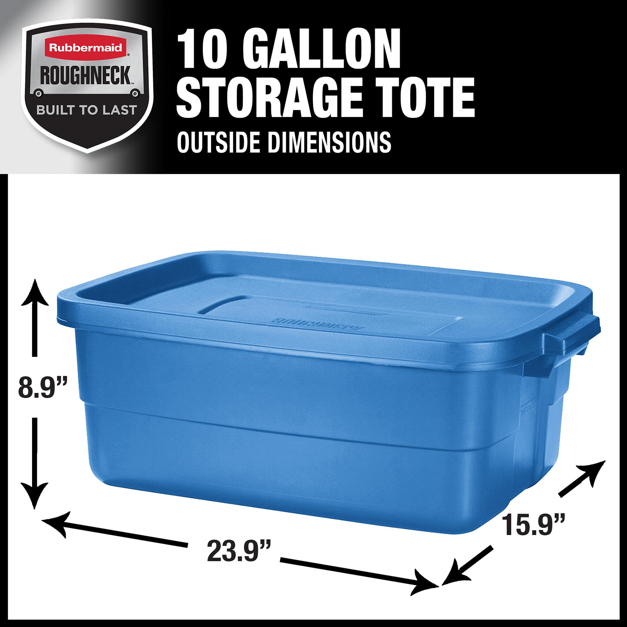 Rubbermaid Roughneck Tote 10 Gallon Stackable Storage Container W/ Stay Tight Lid & Easy Carry Handles, Heritage Blue (6 Pack)