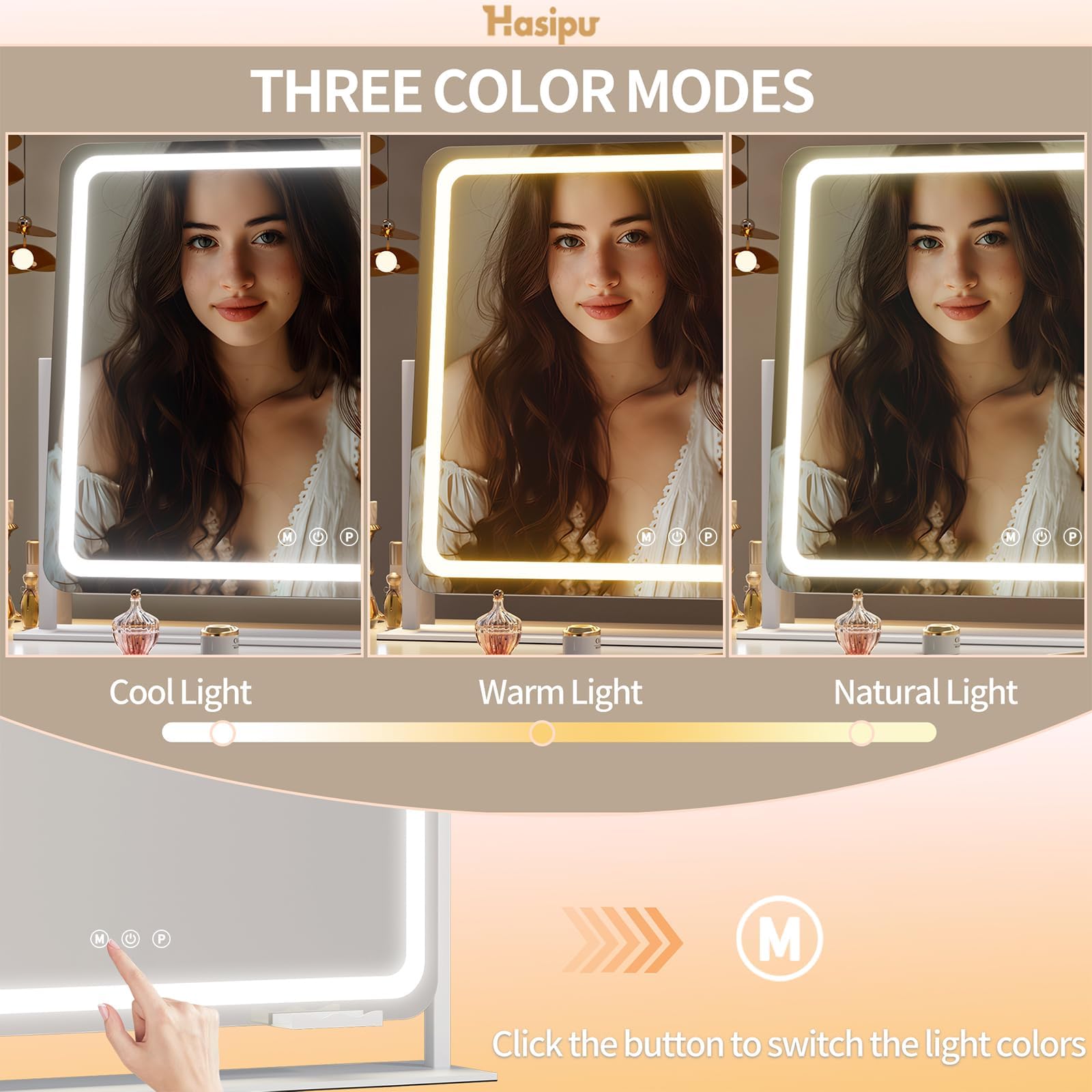 Hasipu Vanity Mirror With Lights, 34.3 X 25.2 Led Makeup Mirror, Light Up Mirror With 10X Magnification And Phone Holder, Usb Ch