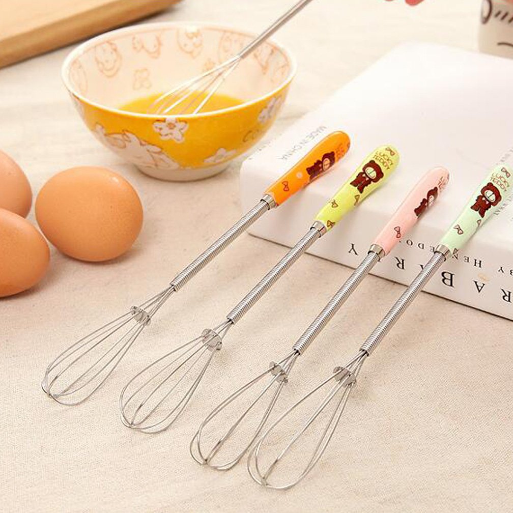 Verdental Cartoon Bear Small Whisks Set, Stainless Steel Mini Balloon Whisk For Stirring Mixing Egg Beater With Cute Ceramic Han