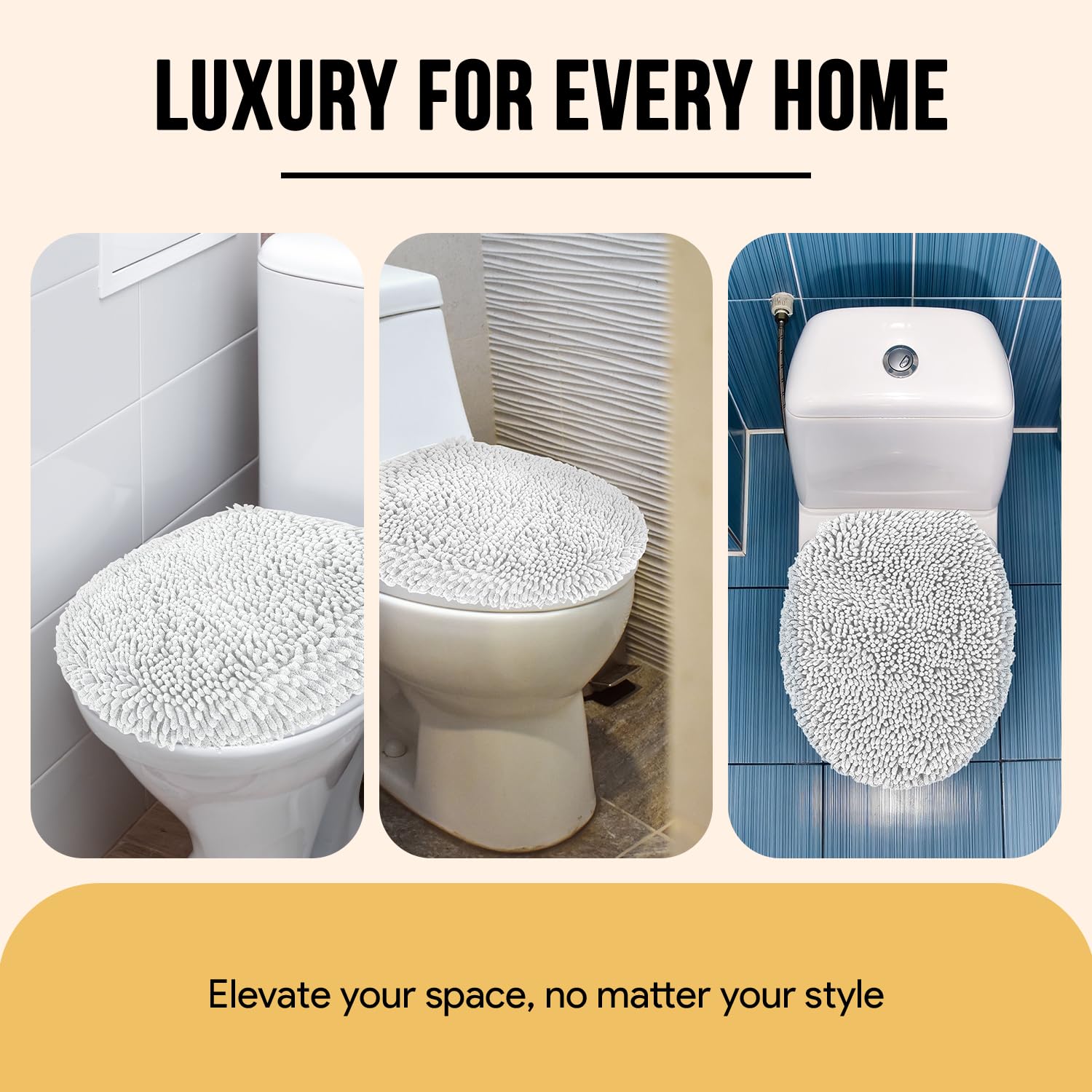 MAYSHINE Plush Shaggy Standard Toilet Seat Lid Cover (Beige) | Fuzzy Chenille Microfiber  Fluffy Soft Absorbent - Machine Washable Cushion | No More Cold or Wet Seats