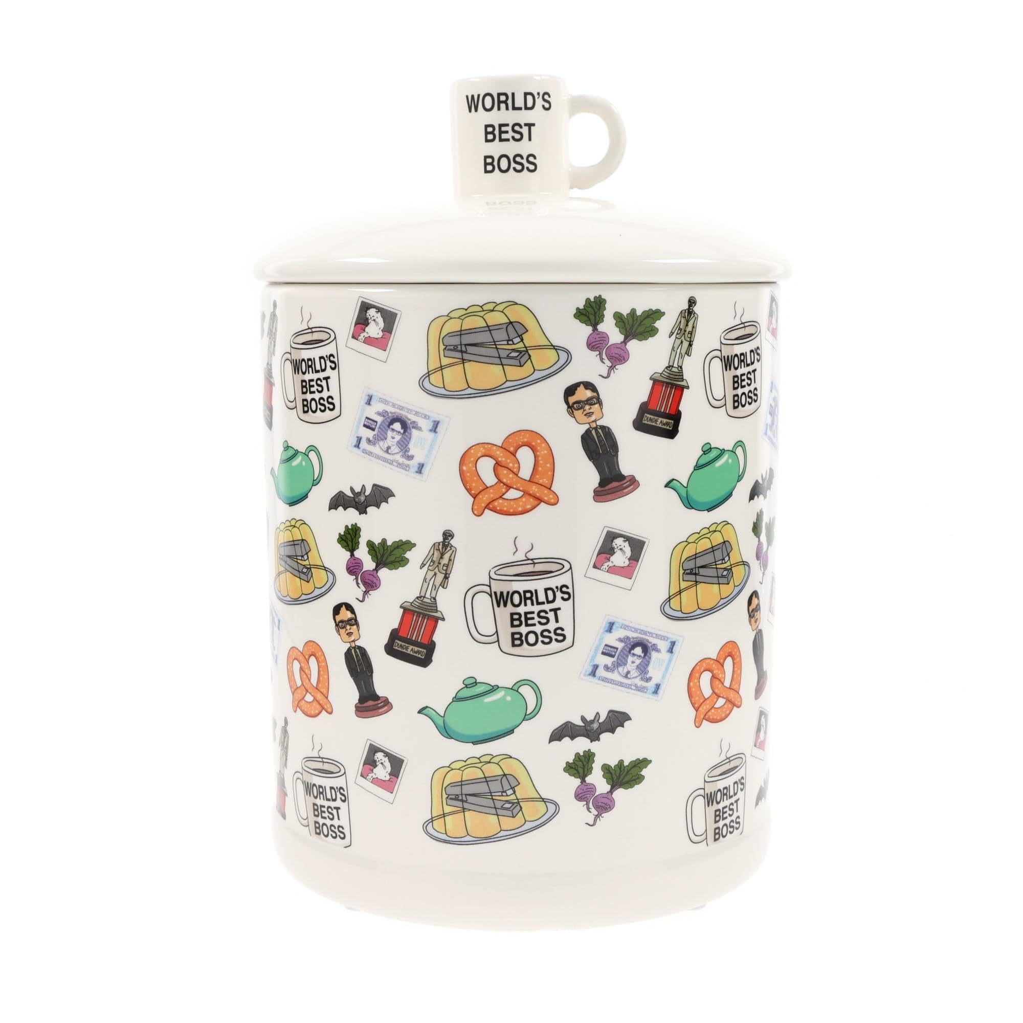 Silver Buffalo The Office Worlds Best Boss Multi Pattern Large Canister Ceramic Cookie Jar