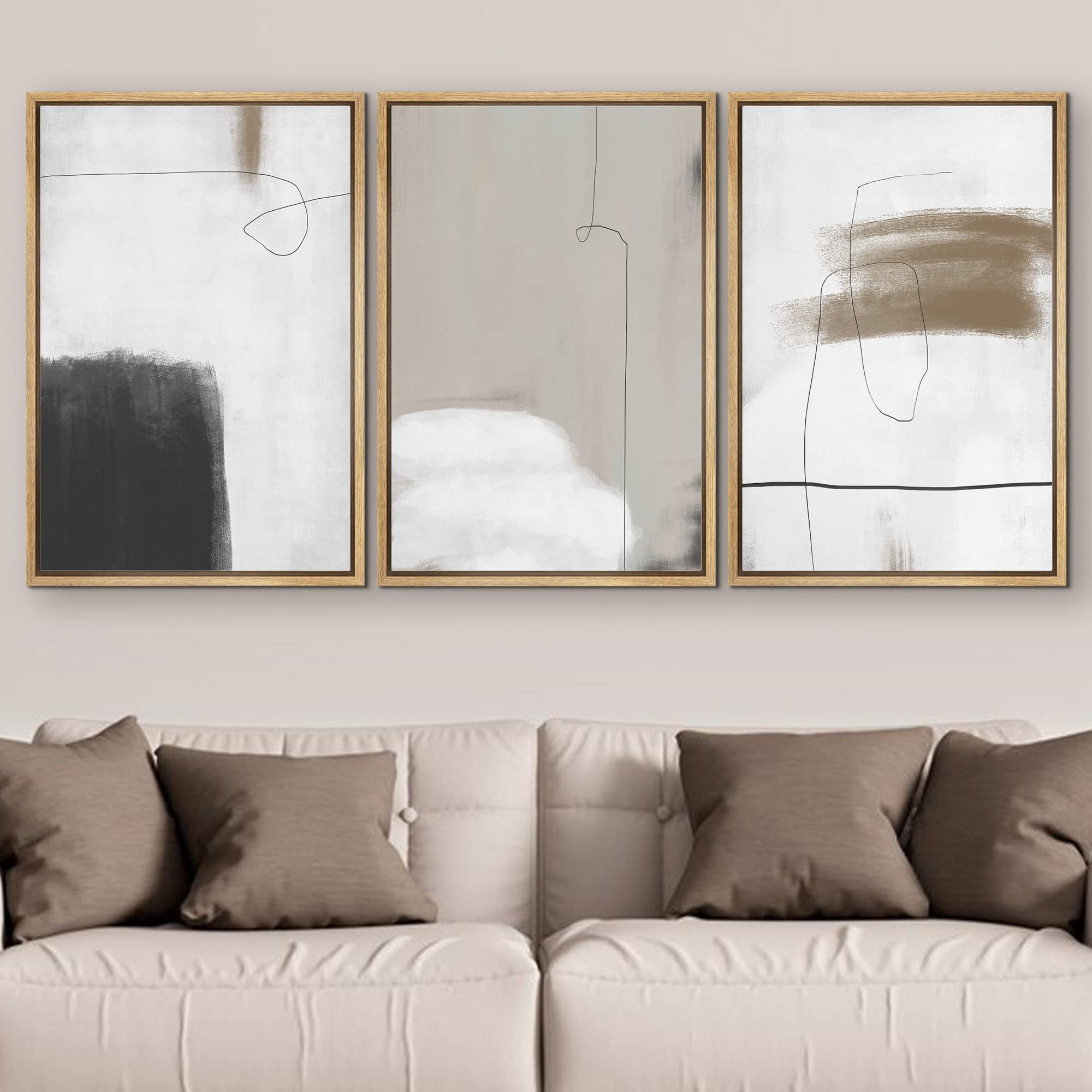 Signford Framed Canvas Print Wall Art Set Grunge Dark Watercolor Paint Stroke Abstract Shapes Illustrations Modern Art Bohemian