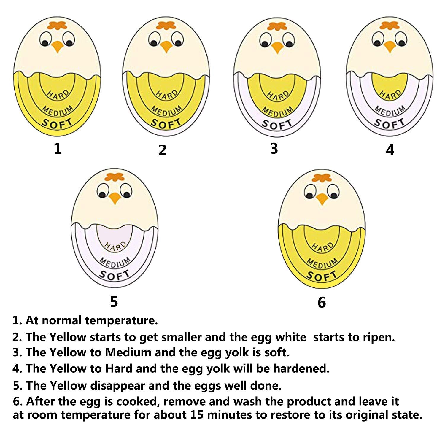 Egg Timer Sensitive Hard  Soft Boiled Color Changing Indicator Tells When Eggs Are Ready (Yellow 6 Pack)