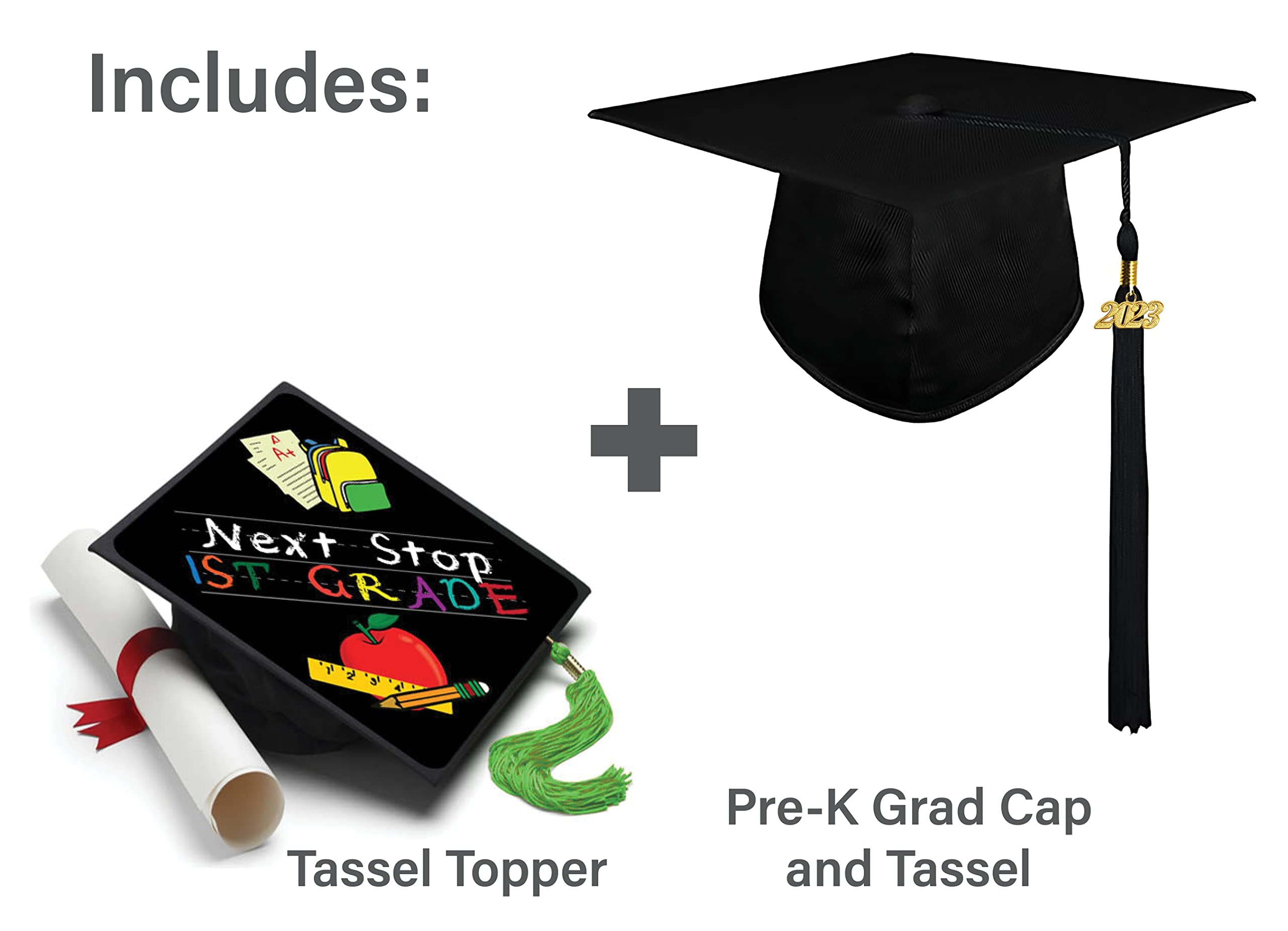 Tassel Toppers Next Stop First Grade Grad Cap (Topper + Grad Cap)