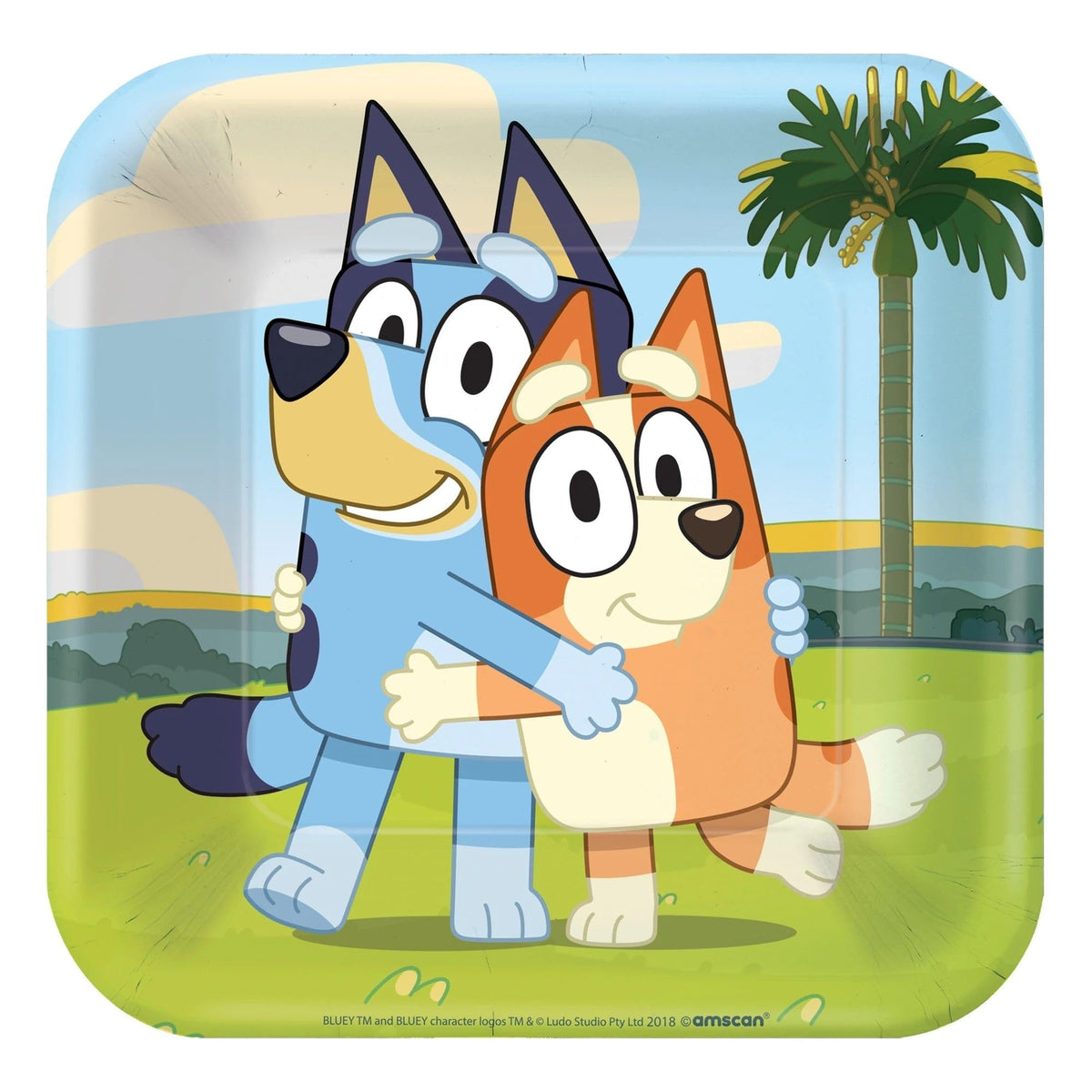Amscan Bluey Square Plates, 7'' (8-Pack) - Durable & Colorful Party Essential, Perfect For Kids' Celebrations, Small