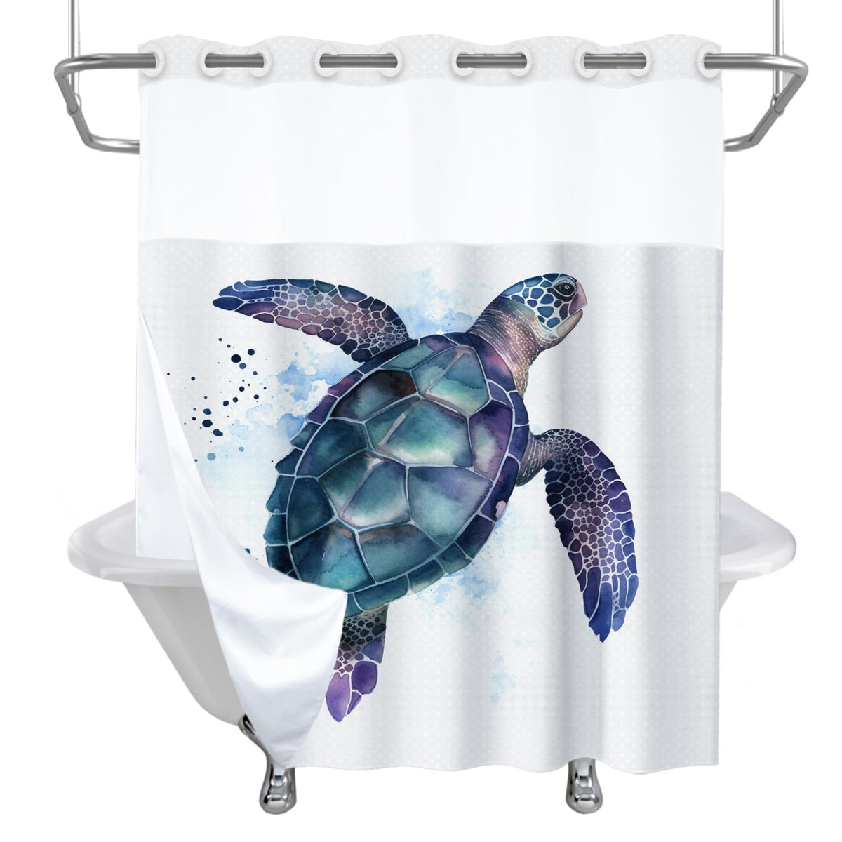 Final Friday Funny Sea Turtle Shower Curtains Ocean Animal Cartoon Kids Theme No Hook Waffle Weave Shower Curtain With Snap In L