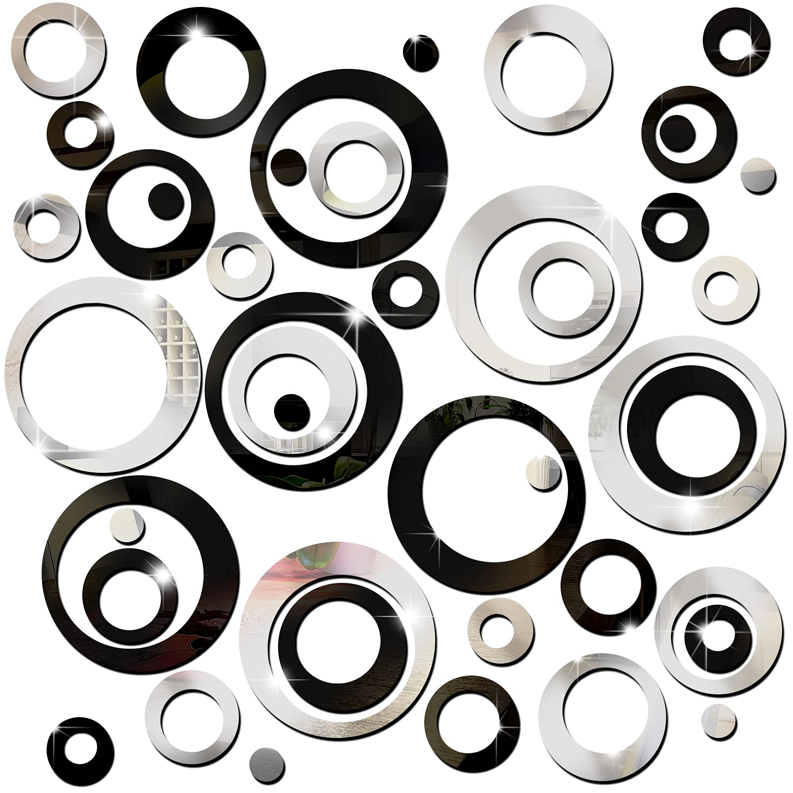 Outus 72 Pieces Wall Stickers Acrylic Circle Mirror Removable Round Dots Mirror Wall Decoration Wall Decals Murals For Home Livi