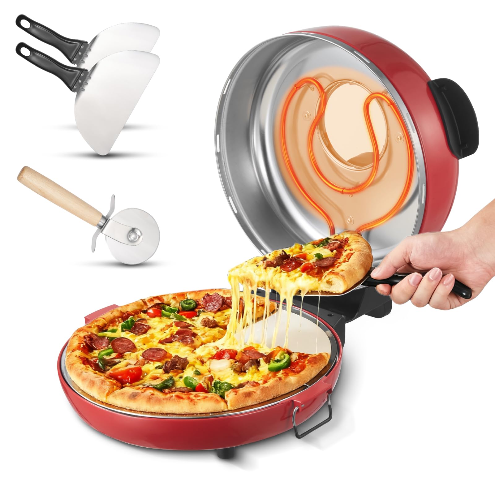 VEVOR 14 in Pizza Oven Indoor, XL Large Electric Pizza Maker, 1600W Home Compact Pizzas Cooker with Timer & Temp Knob, 5 Heating