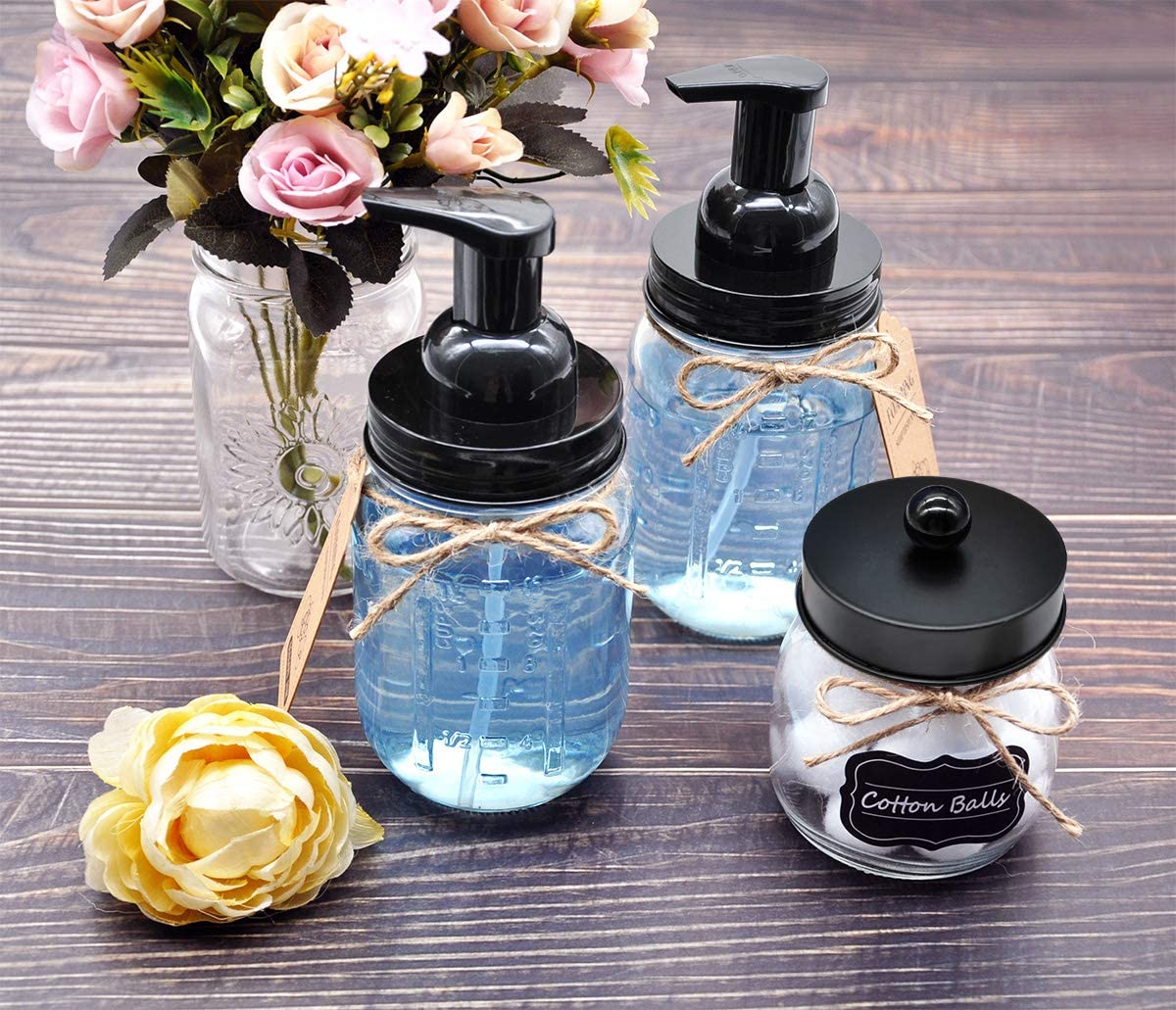Mason Jar Foaming Soap Dispenser - Rustproof Stainless Steel Lidbpa Free Pump,With Chalkboard Labels - Rustic Farmhouse Decor Ha