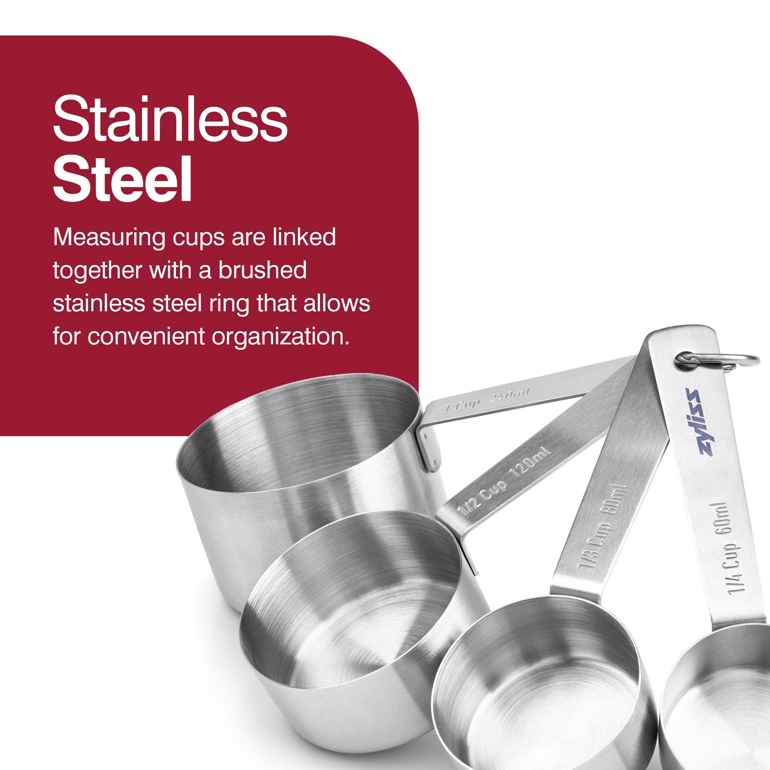 Zyliss Premium Stainless Steel Measuring Cups - Stainless Steel Measuring Cup Set - Dry Ingredient Nesting Measuring Cups - Prem