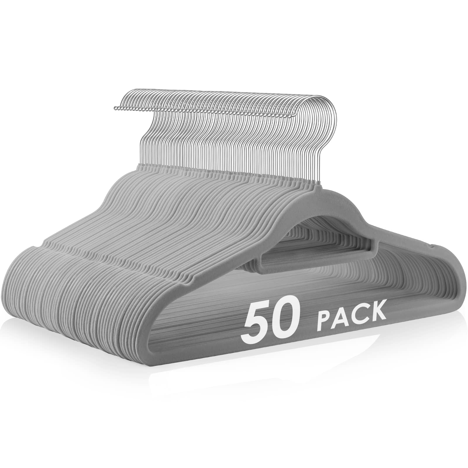 Velvet Hangers Non Slip Felt Hangers, Duducofu 50 Pack Grey Velvet Hangers Clothes Hangers Space Saving Slim Hangers With 360 De