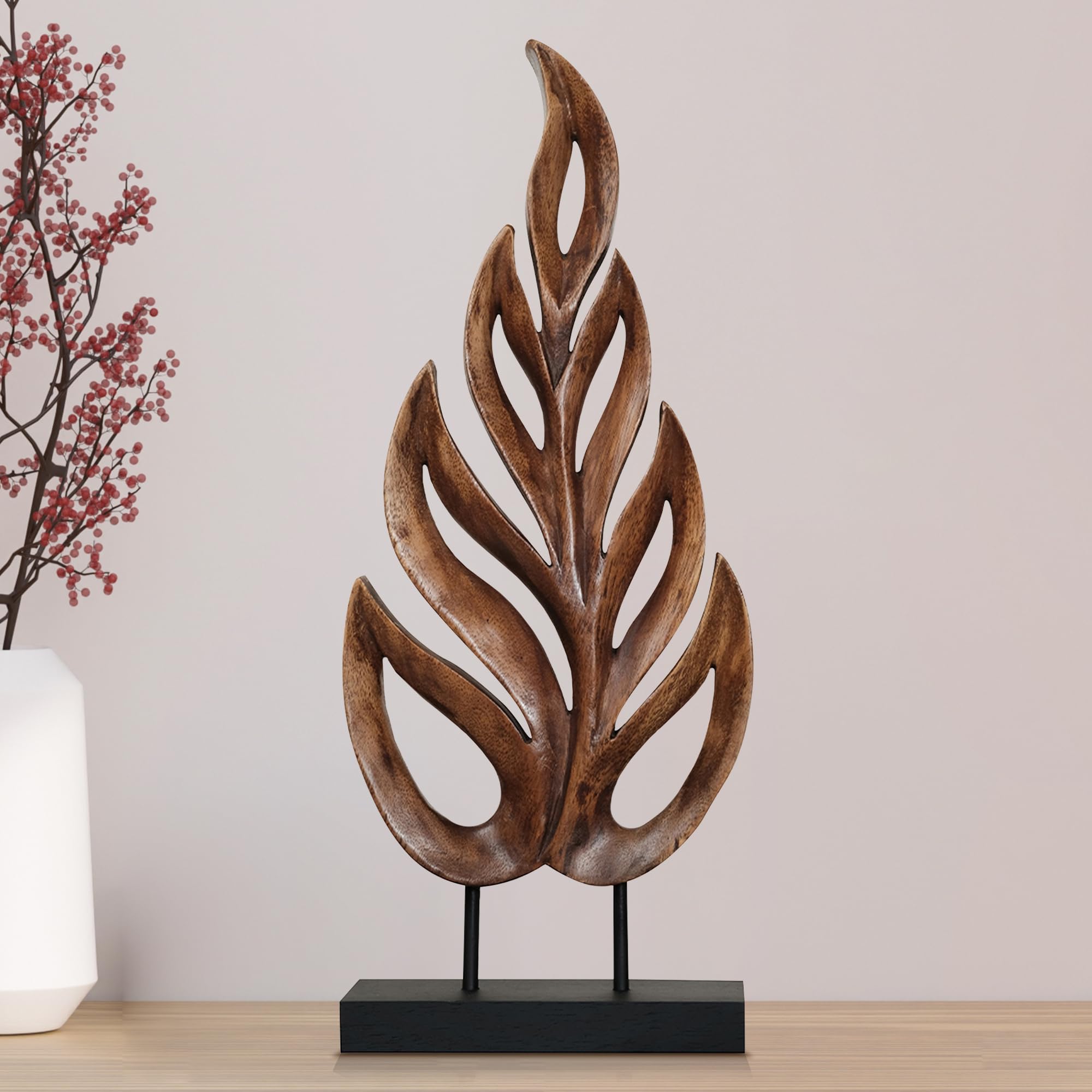 Decozen Handcrafted Solid Wood Leaf Sculpture From Daughter, Son, Husband - Ideal For Home, Mantel, Fireplace, And Foyer Decor -