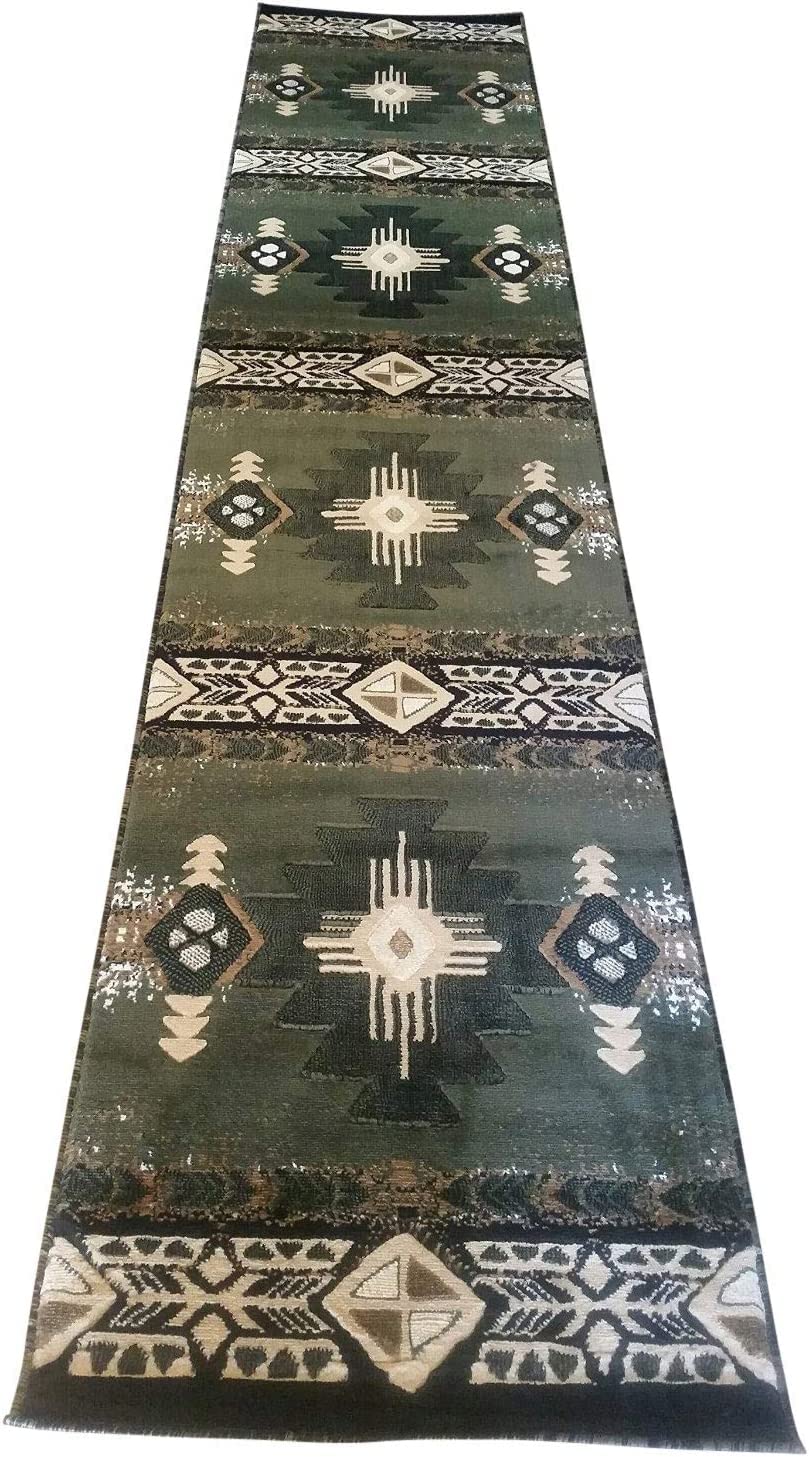 YHSF South West Native American Area Rug C318 (Sage Green, 2 Feet 4 Inches x 10 Feet 11 Inches)