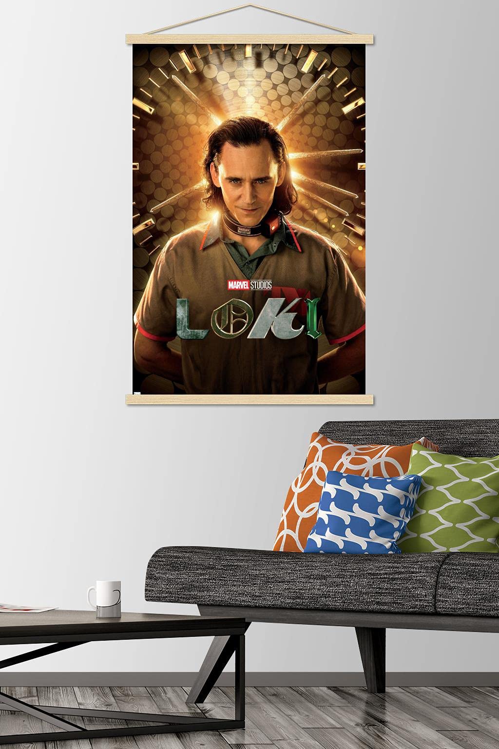 Trends International Marvel Loki-Teaser Wall Poster with Magnetic Frame  22.375'' x 34''  Print and Beechwood Hanger Bundle