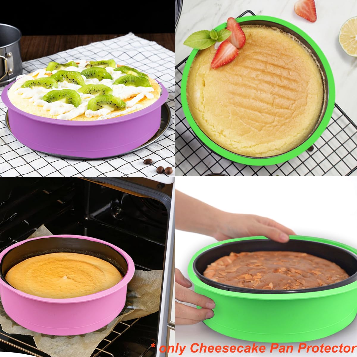 Qicfrk Cheesecake Pan Protector, 9 Inch Silicone Water Bath Protector, Pink+Violet, Model Q12