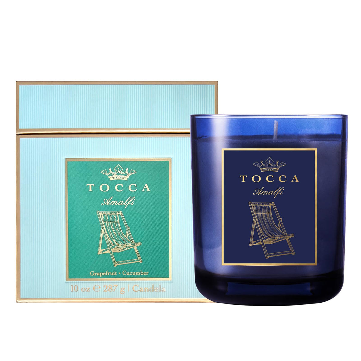 TOCCA Amalfi 10oz Candle - Grapefruit & Cucumber Scented, Hand Poured Soy-Wax Blend with 100% Cotton Wick, 60 Hour Burn Time