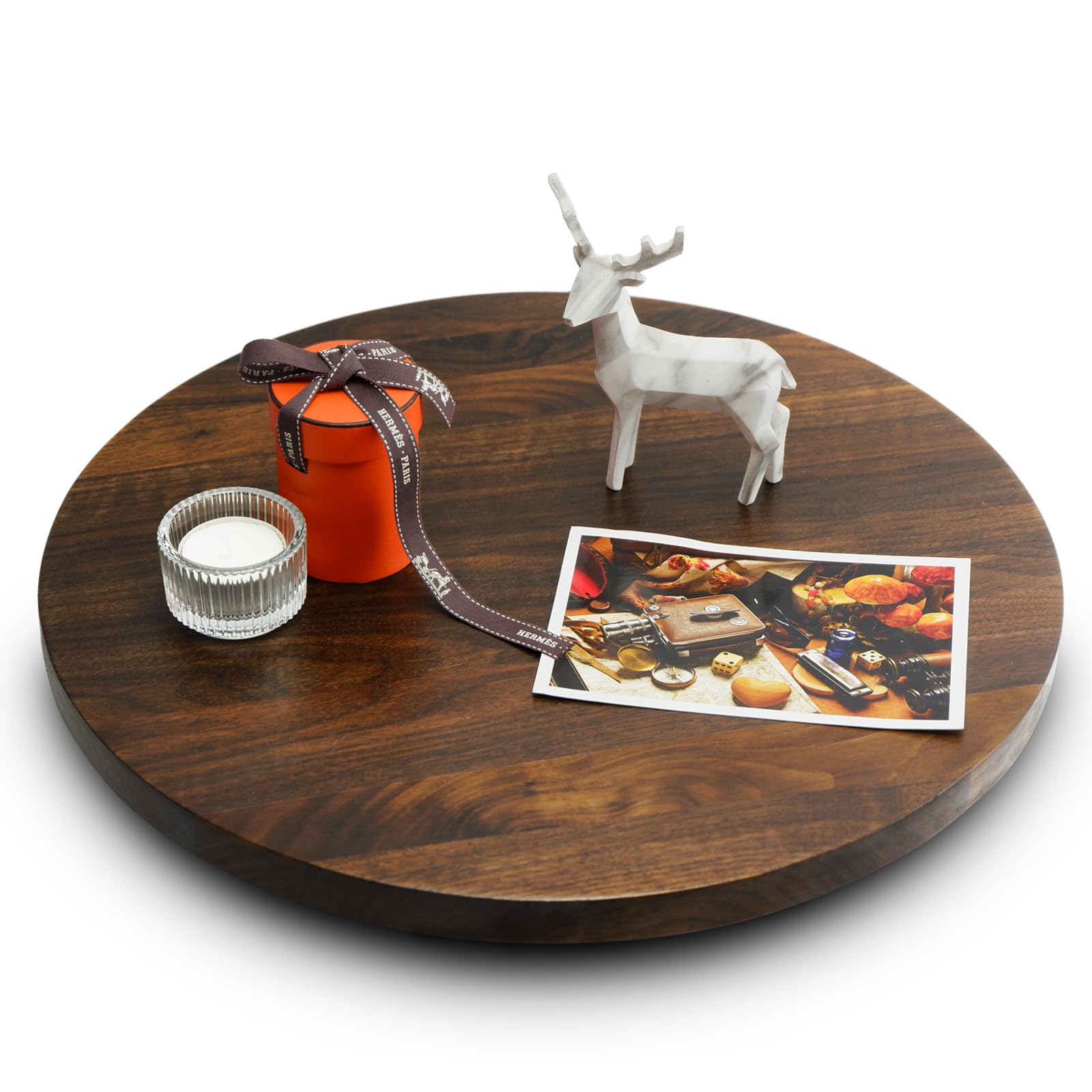 Magigo 15 Inches Black Walnut Wood Lazy Susan, Solid Wooden Round Kitchen Turntable Rotating Tray