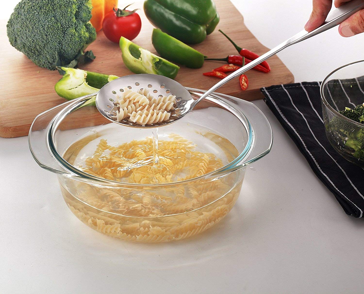Skimmer Spoon/Strainer Ladle - Stainless Steel - With Sanding Handle - Perforated Style For Kitchen Food (13-In)