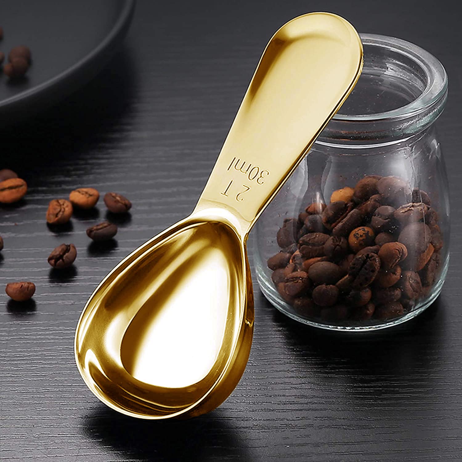 Short Handle Coffee Scoop 2 Tbsp Gold Measuring Scoops For Ground Coffee Mini Tea Scoop Metal 2 Tablespoon For Coffee Canister