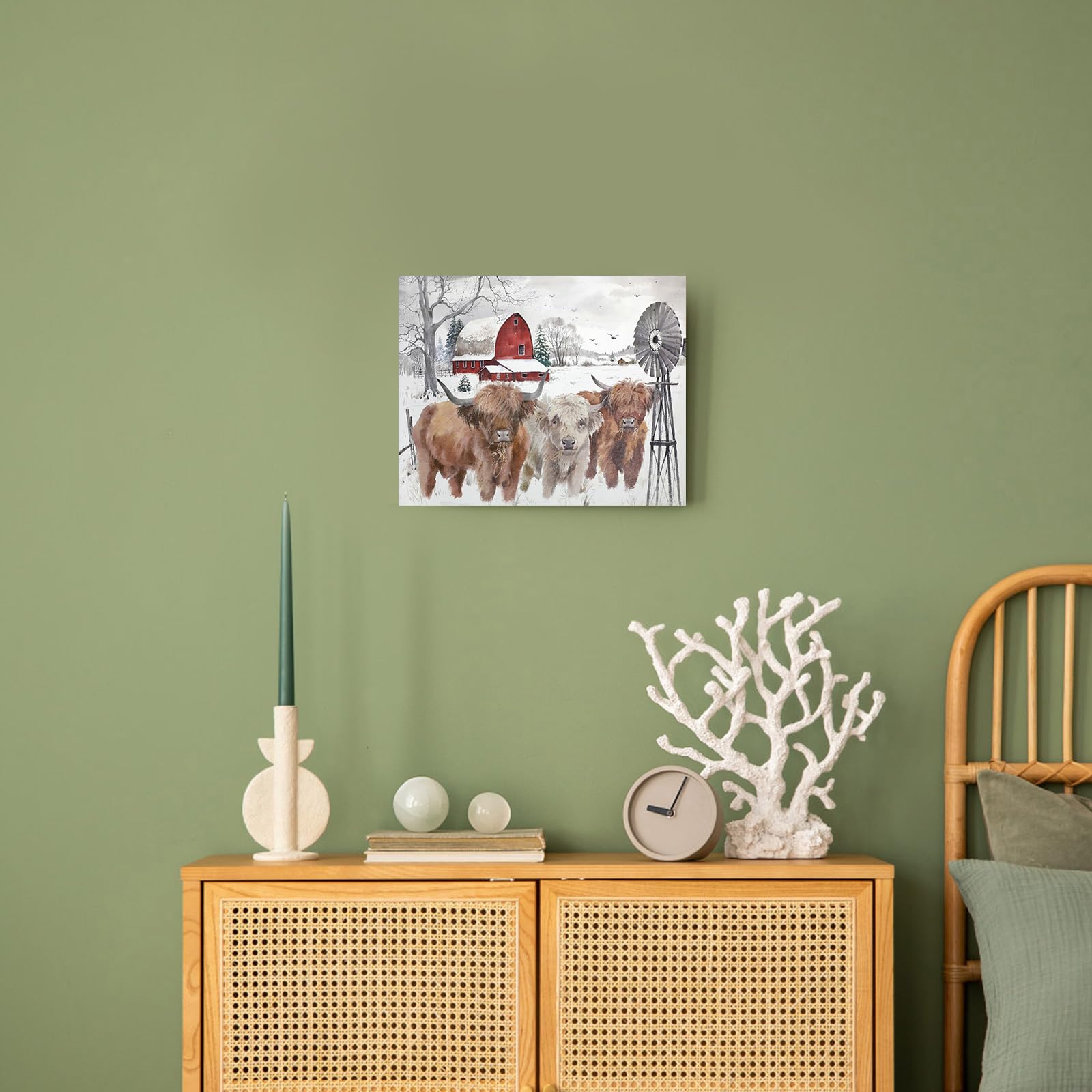 Highland Cow Pictures Christmas Decor: Merry Christmas Wall Art Cow Paintings Farmhouse Decor Rustic Barn Canvas Prints Winter F