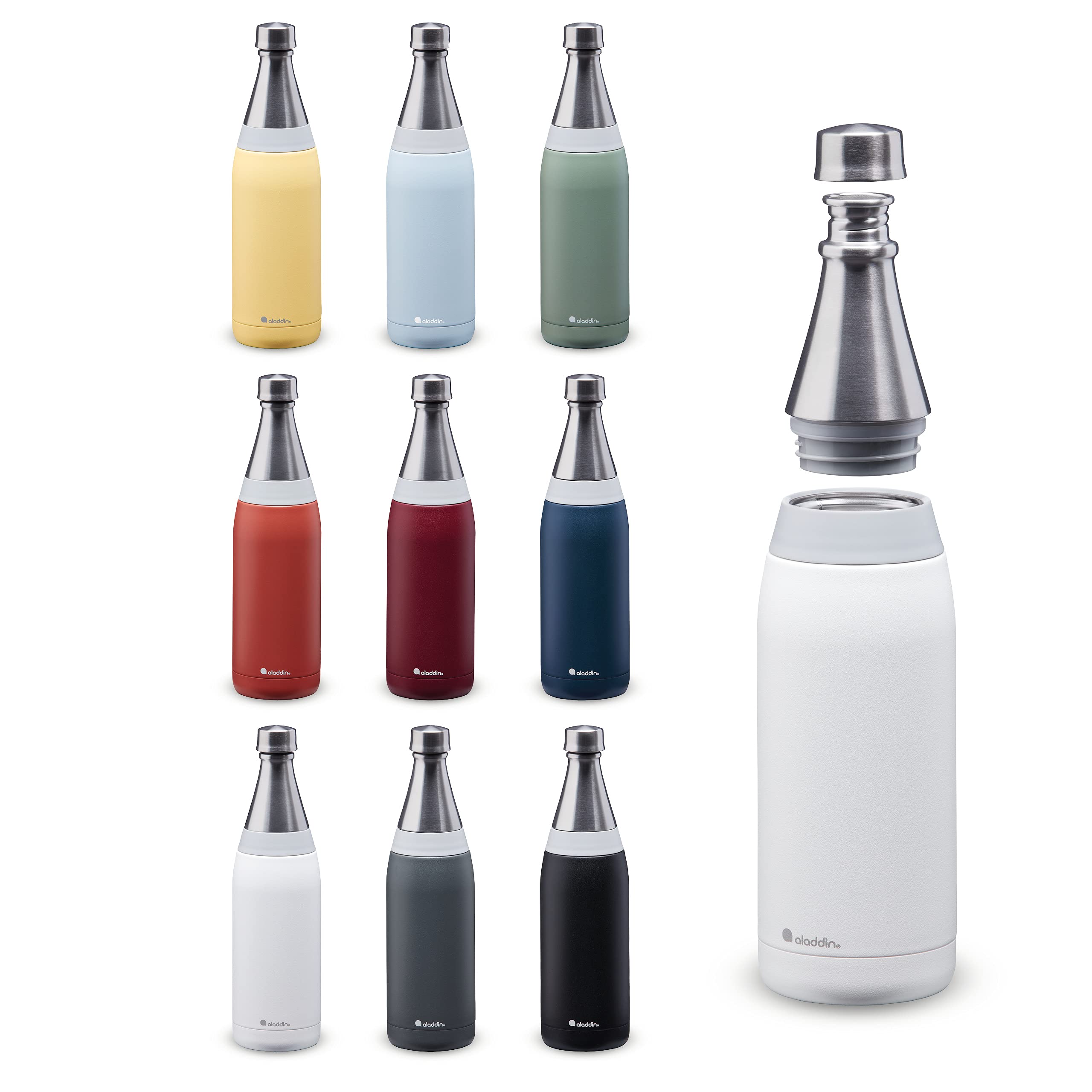 Aladdin Fresco Thermavac Stainless Steel Water Bottle 0.6L Snowflake White - Leakproof - Keeps Cold For + 10 Hours - Bpa-Free -