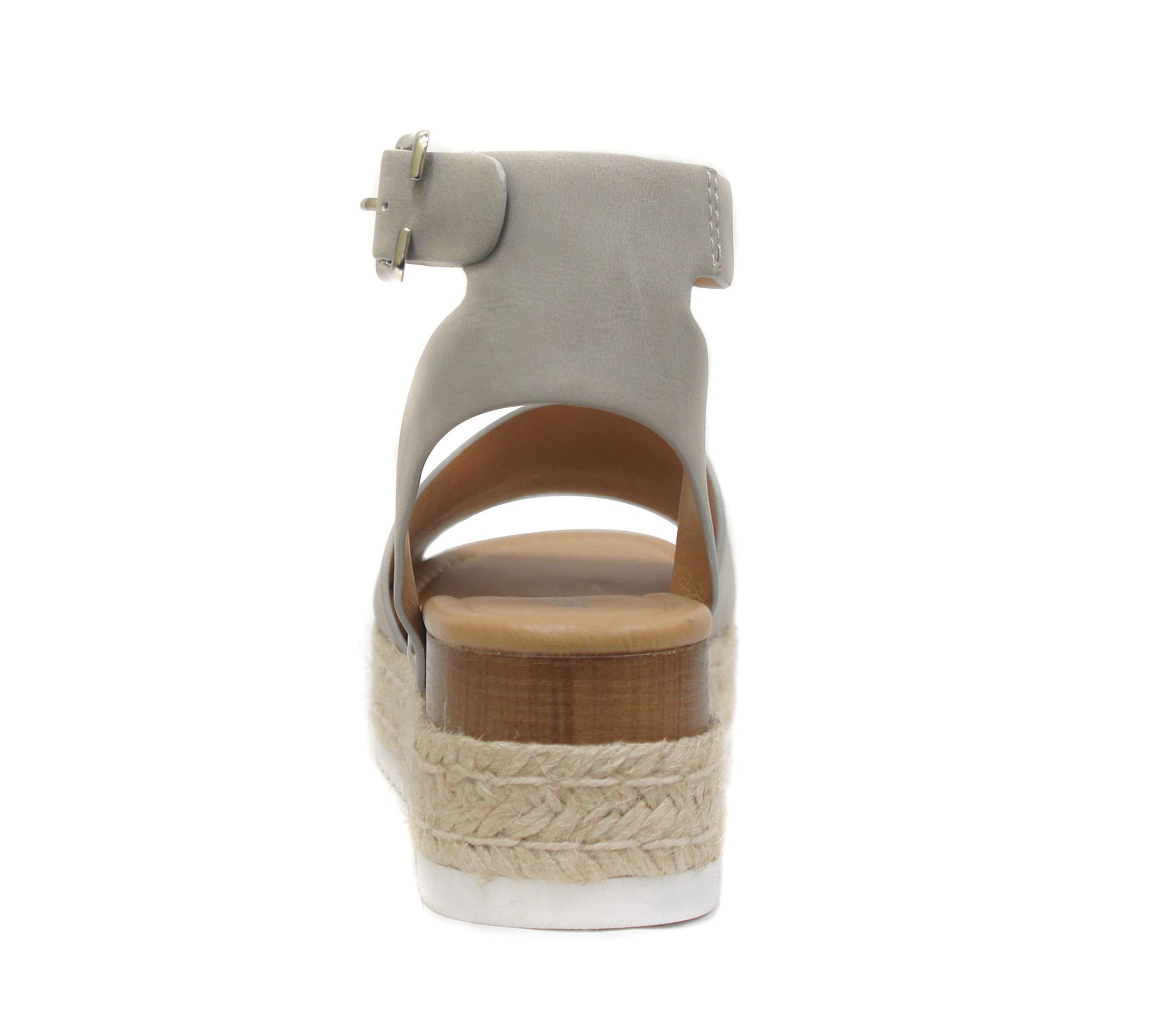 Soda Topic Open Toe Buckle Ankle Strap Espadrilles Flatform Wedge Casual Sandal (11, Dove Grey)