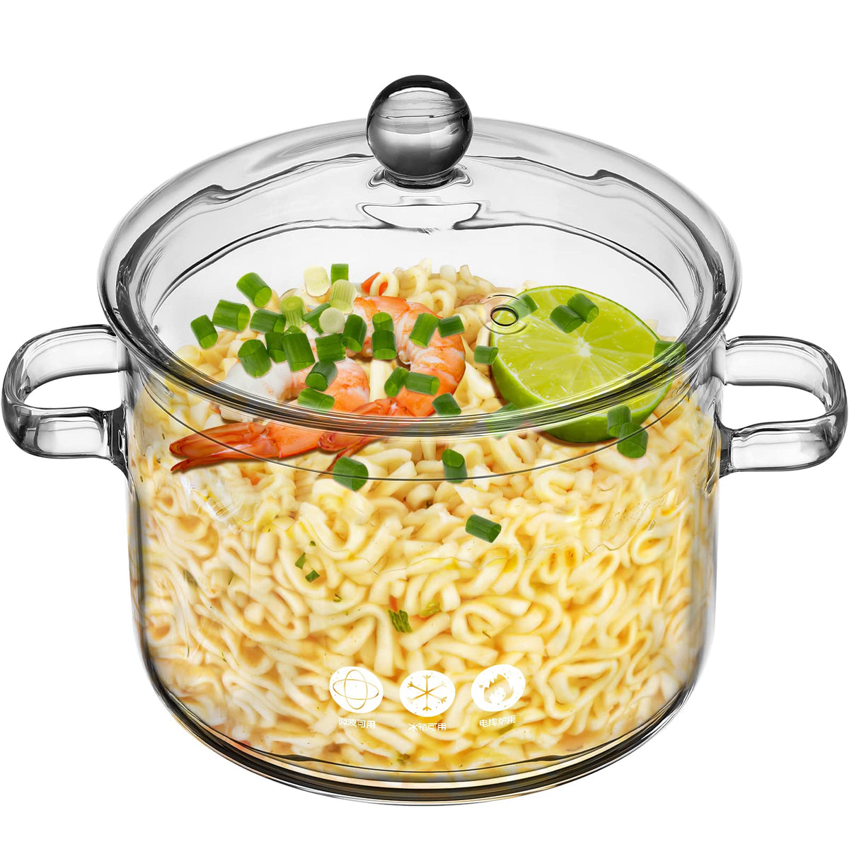 Cooking Pot Glass Simmer Pots: 1.9L/64Oz Glass Saucepan Borosilicate Glass Handmade Cookware Set Stovetop Pot - Safe For Pasta N